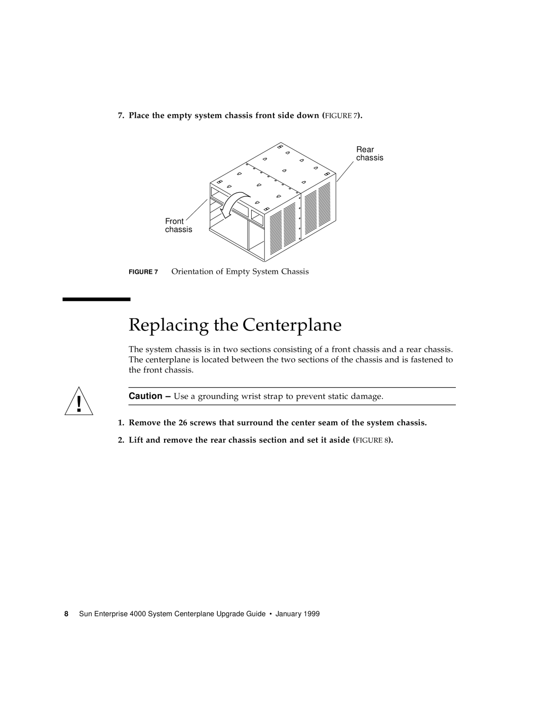 Sun Microsystems 4000 manual Replacing the Centerplane, Orientation of Empty System Chassis 