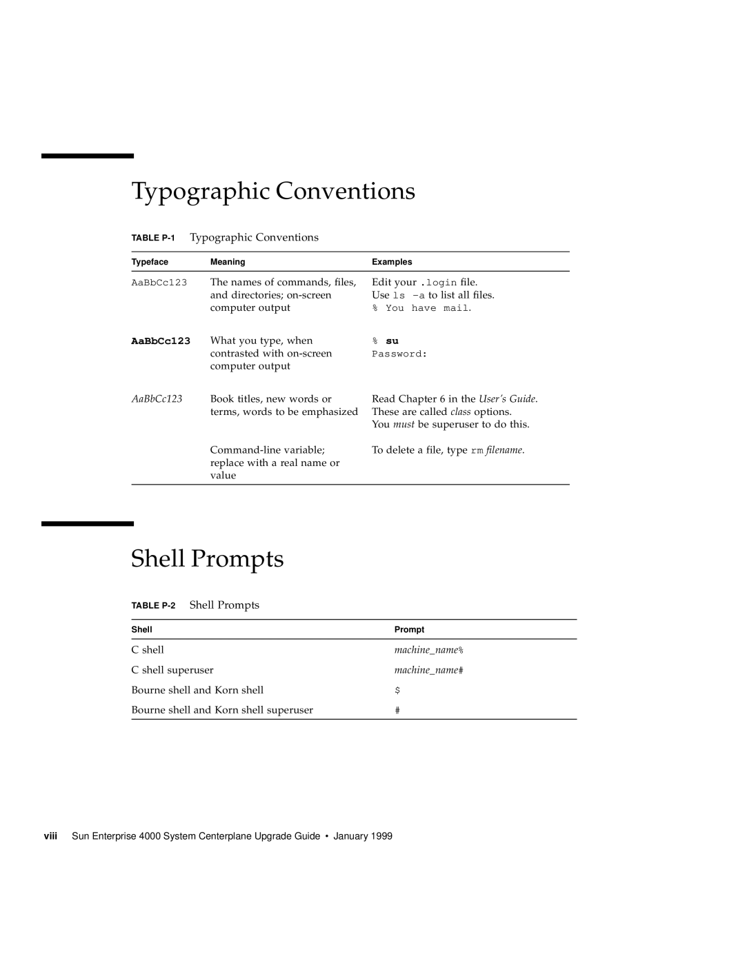 Sun Microsystems 4000 manual Typographic Conventions, Shell Prompts 