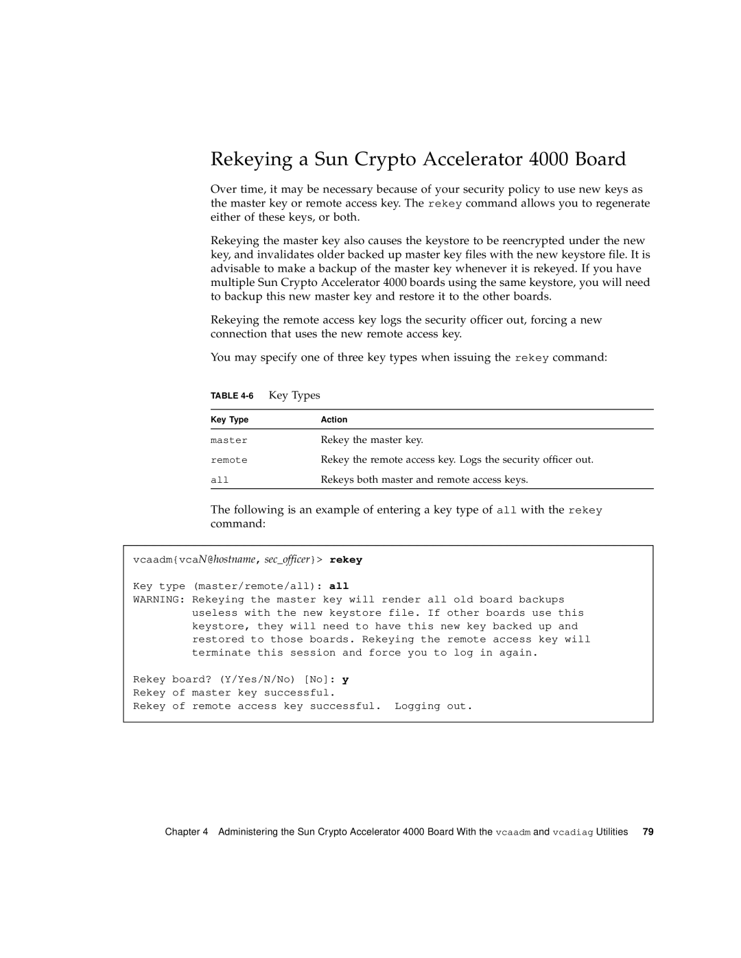 Sun Microsystems manual Rekeying a Sun Crypto Accelerator 4000 Board, Key Types 