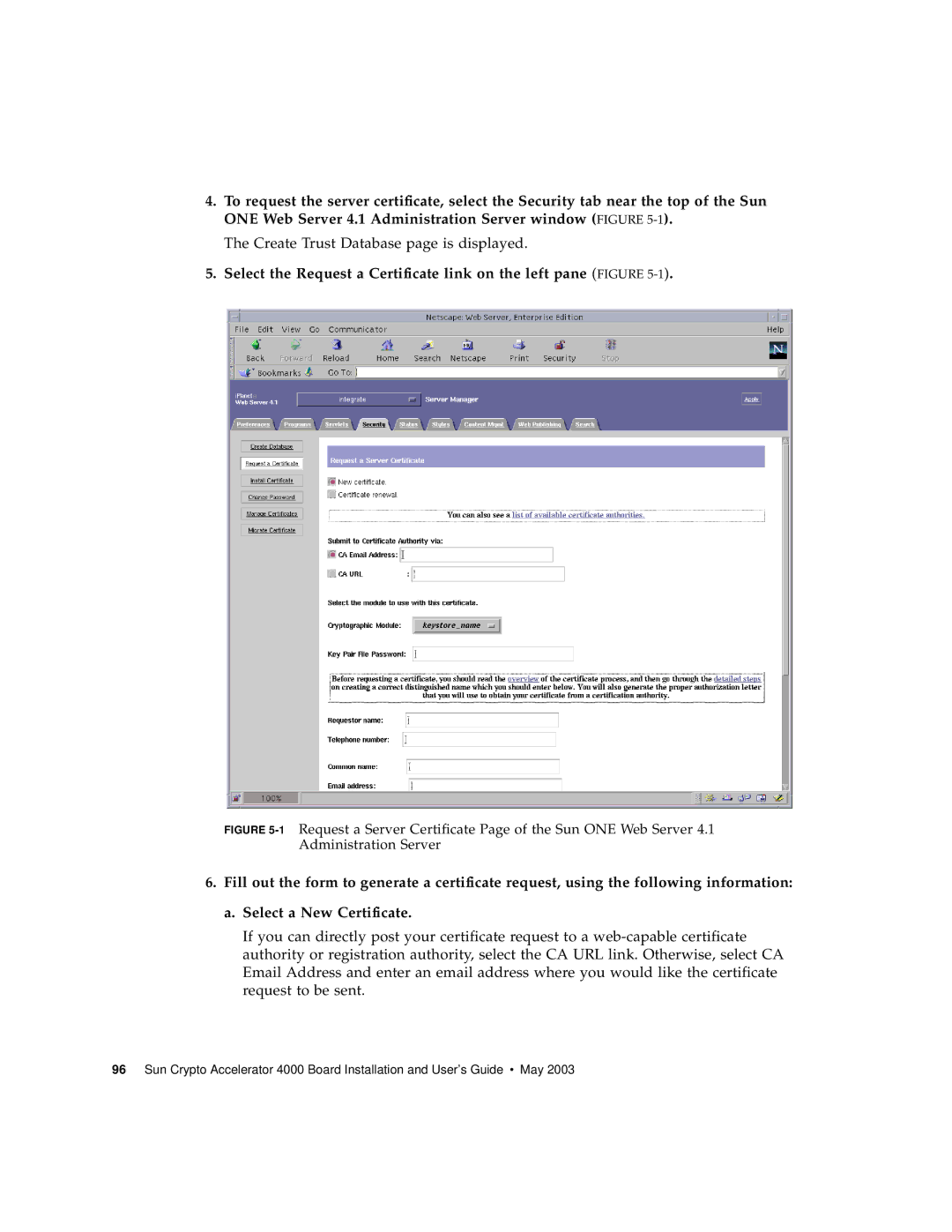 Sun Microsystems 4000 manual Create Trust Database page is displayed 