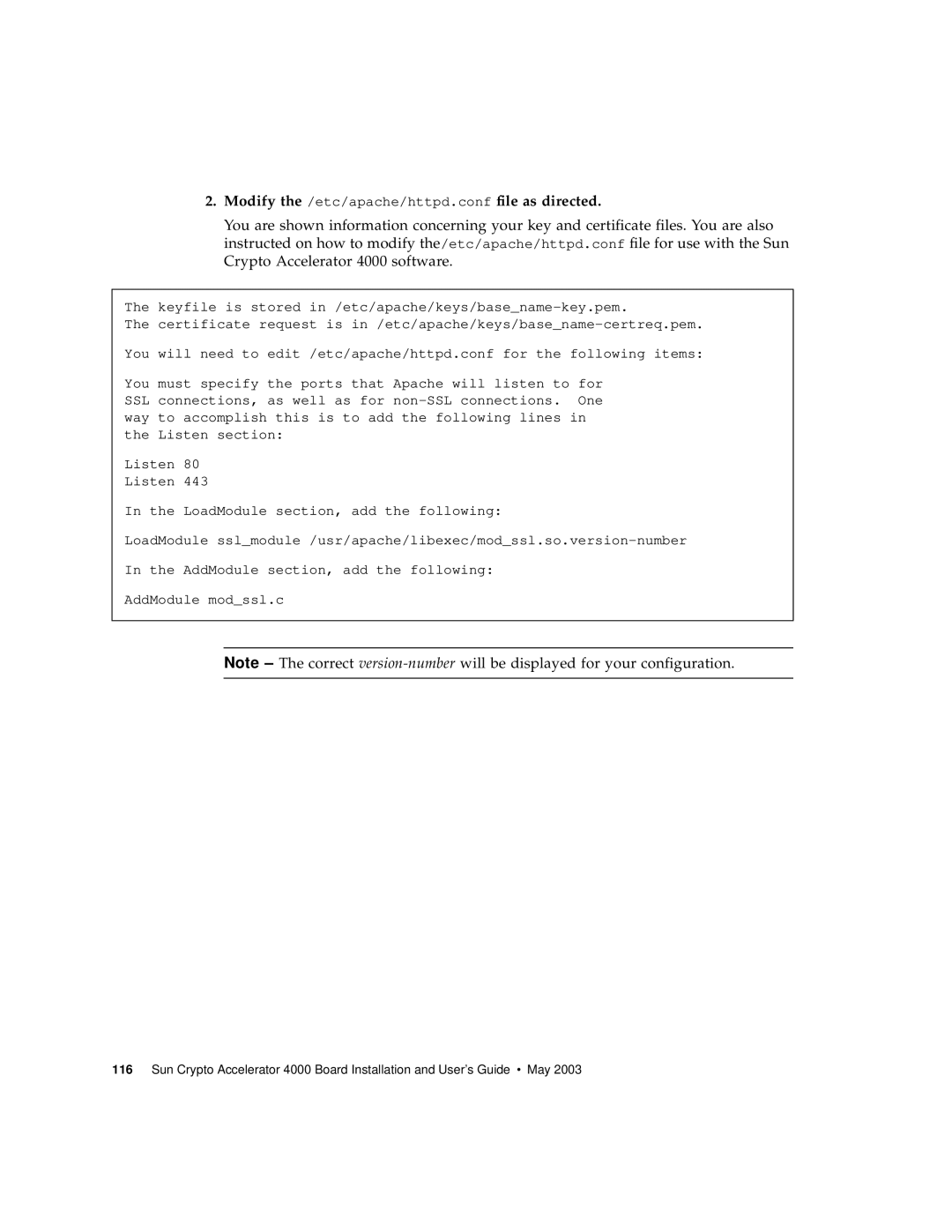 Sun Microsystems 4000 manual Modify the /etc/apache/httpd.conf file as directed 