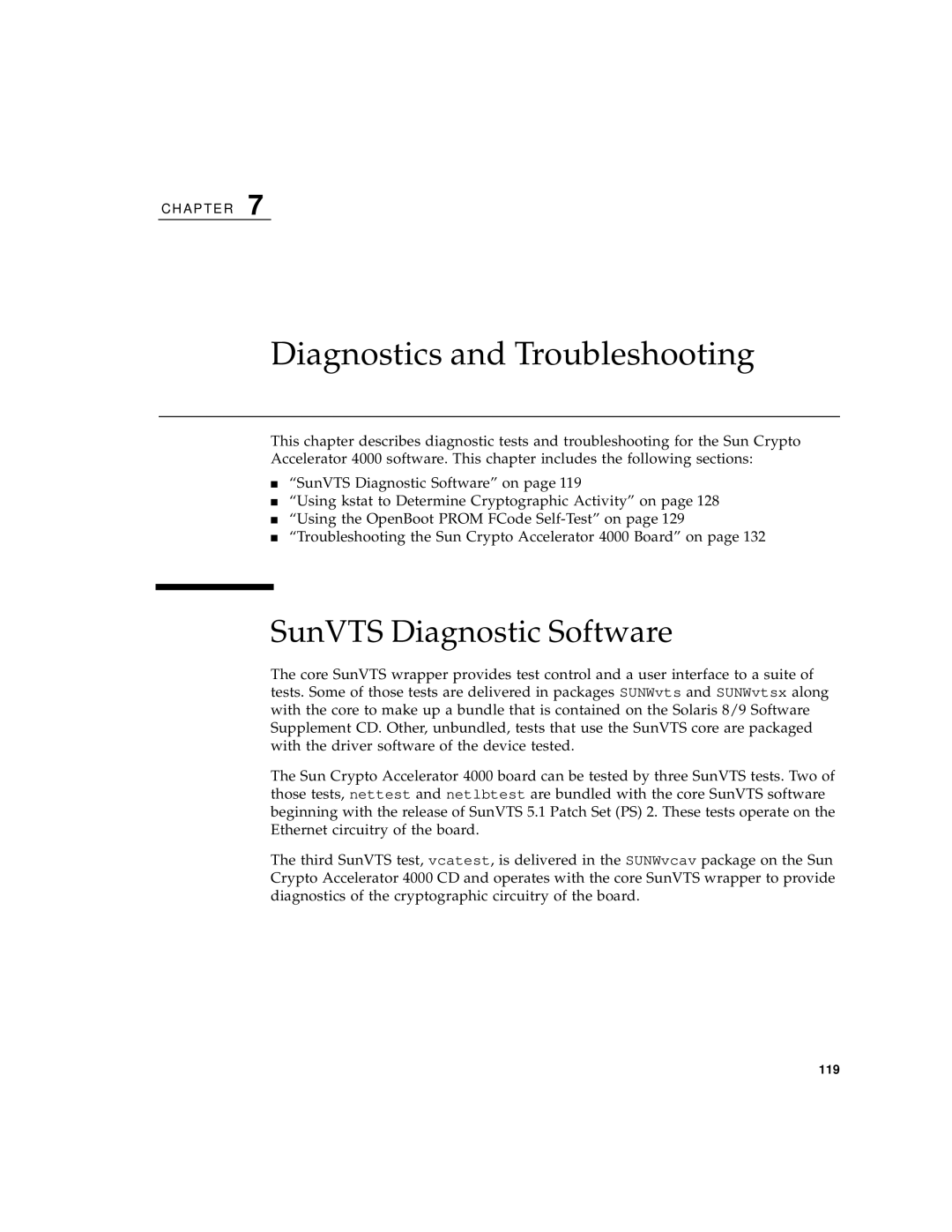 Sun Microsystems 4000 manual Diagnostics and Troubleshooting, SunVTS Diagnostic Software 