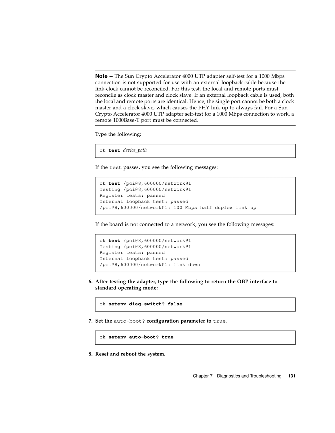 Sun Microsystems 4000 Type the following, If the test passes, you see the following messages, Reset and reboot the system 