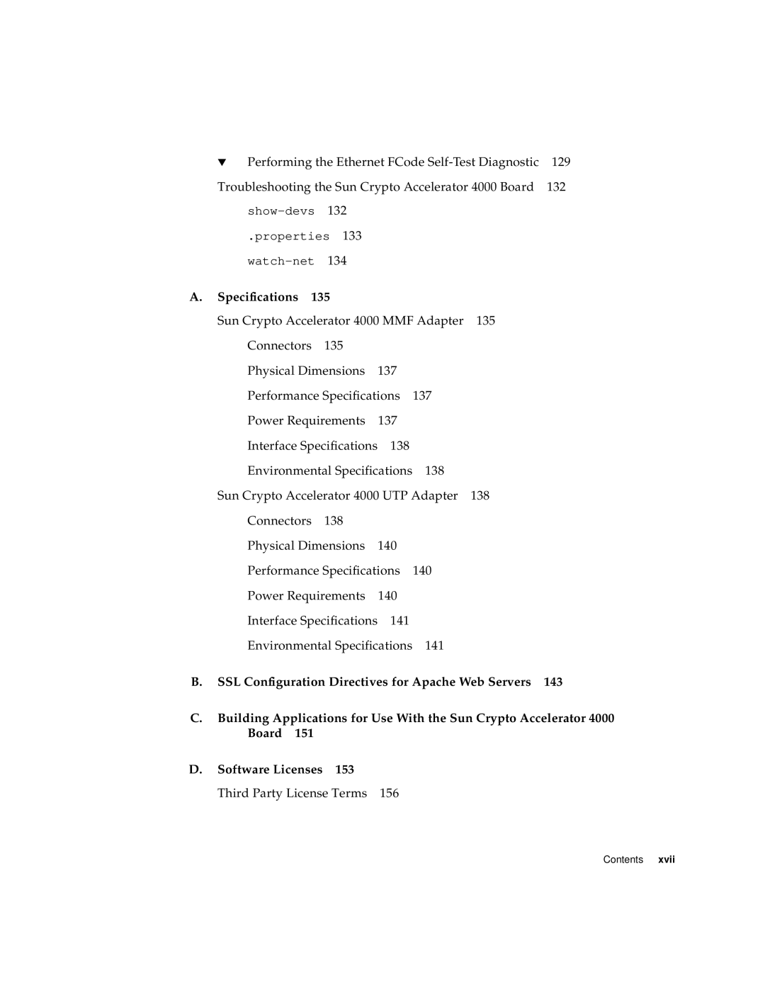 Sun Microsystems 4000 manual 134, Specifications, Third Party License Terms 