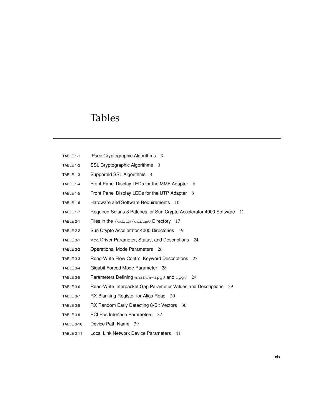 Sun Microsystems 4000 manual Tables 