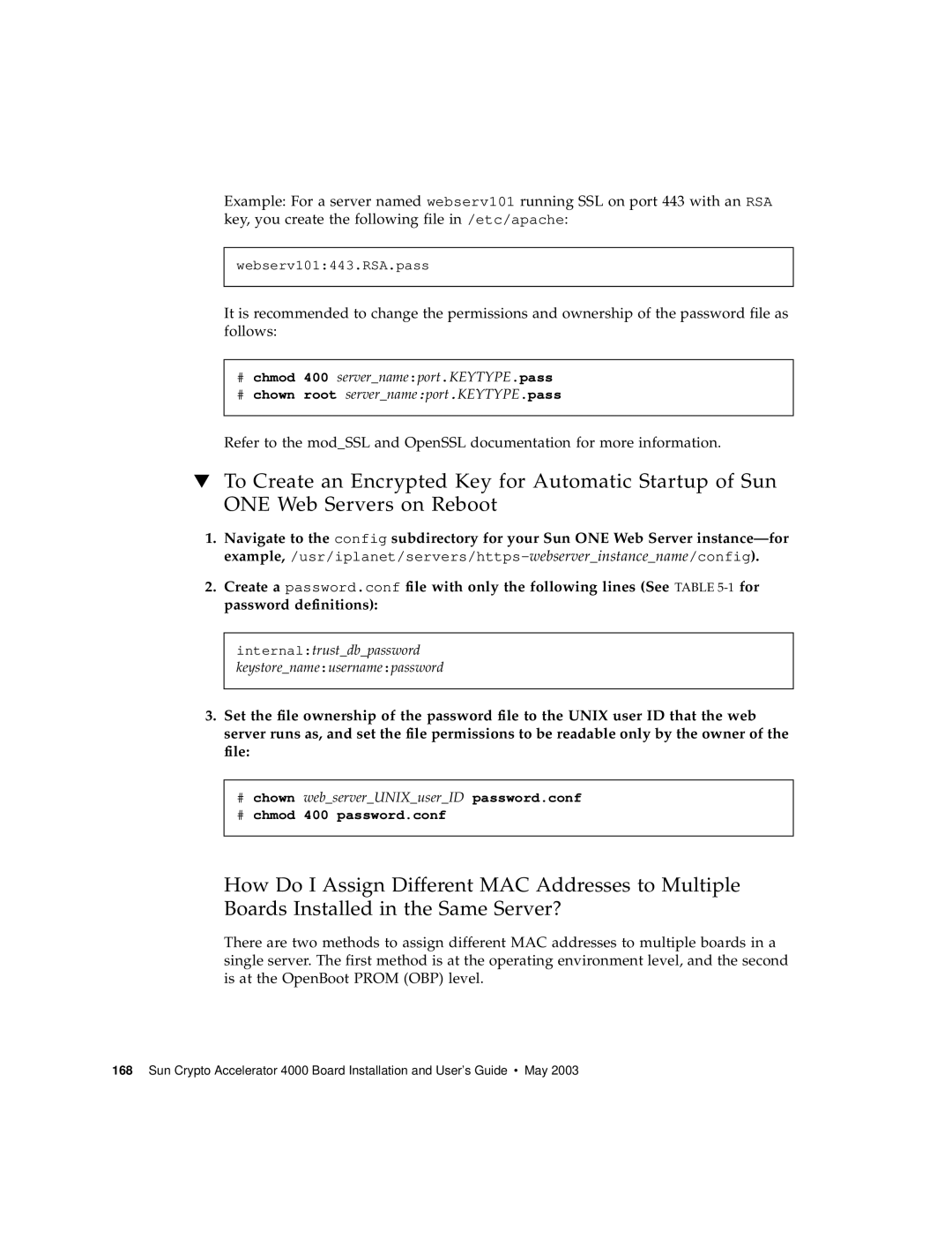 Sun Microsystems 4000 manual # chmod 400 password.conf 