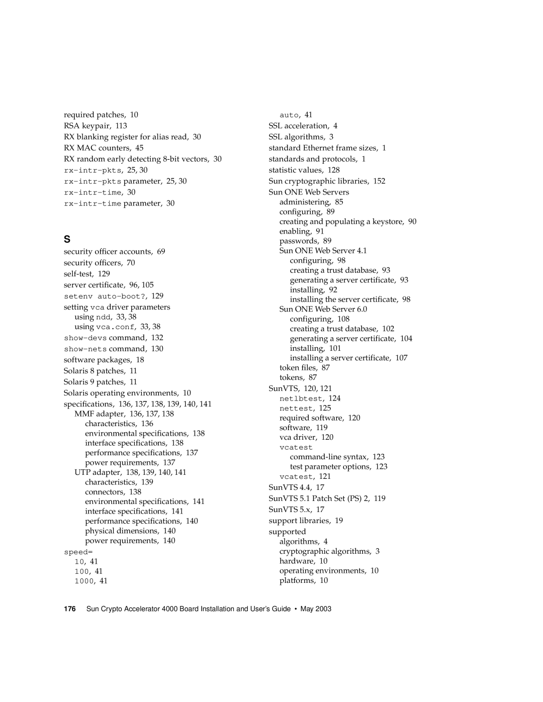 Sun Microsystems 4000 manual Rx-intr-pktsparameter, 25, Vca driver, Command-line syntax, 123 test parameter options 