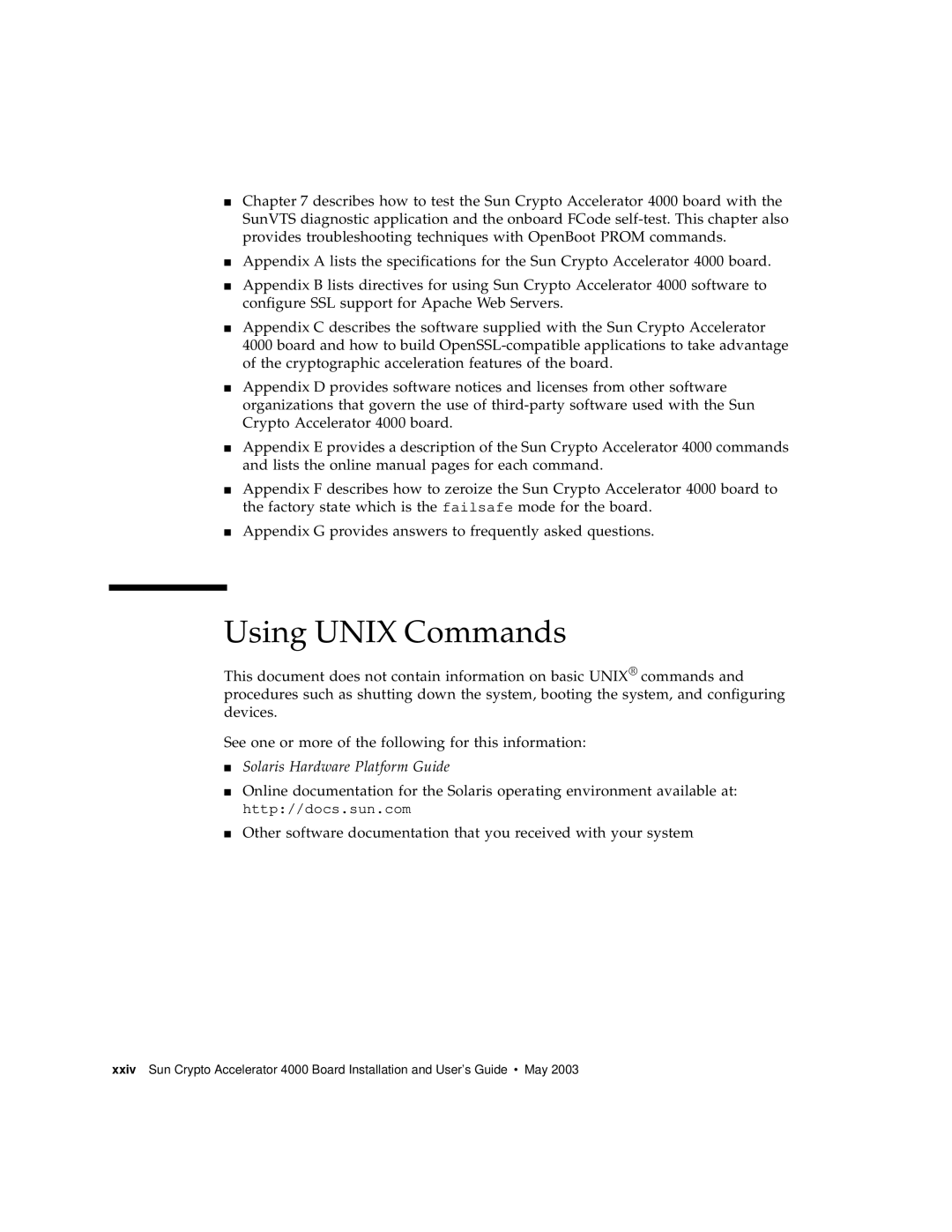 Sun Microsystems 4000 manual Using Unix Commands, Solaris Hardware Platform Guide 