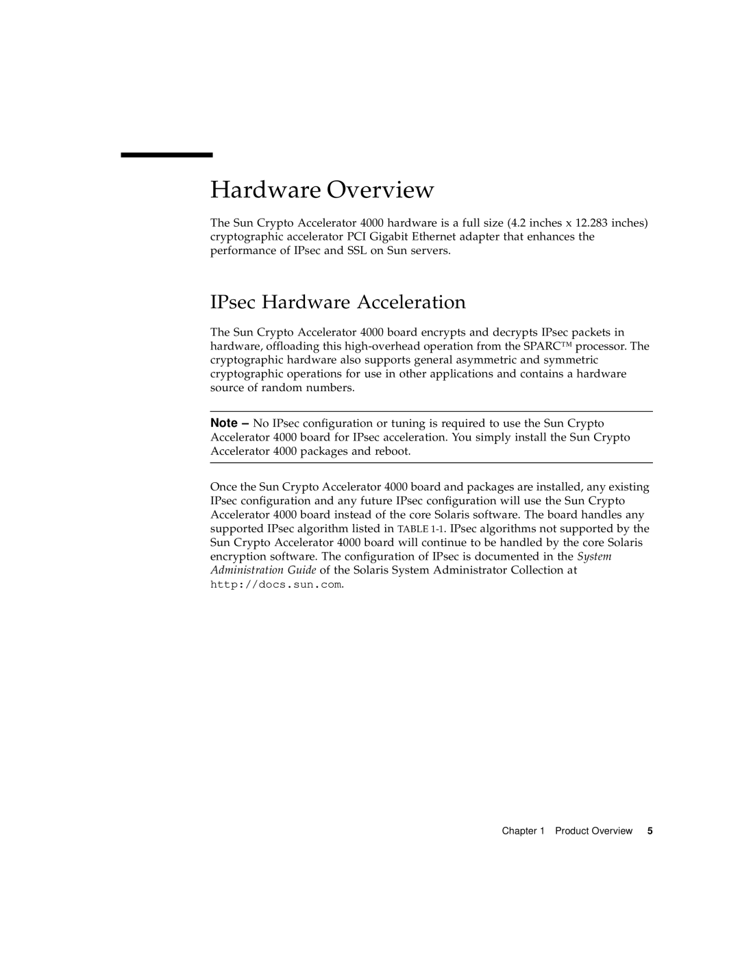 Sun Microsystems 4000 manual Hardware Overview, IPsec Hardware Acceleration 