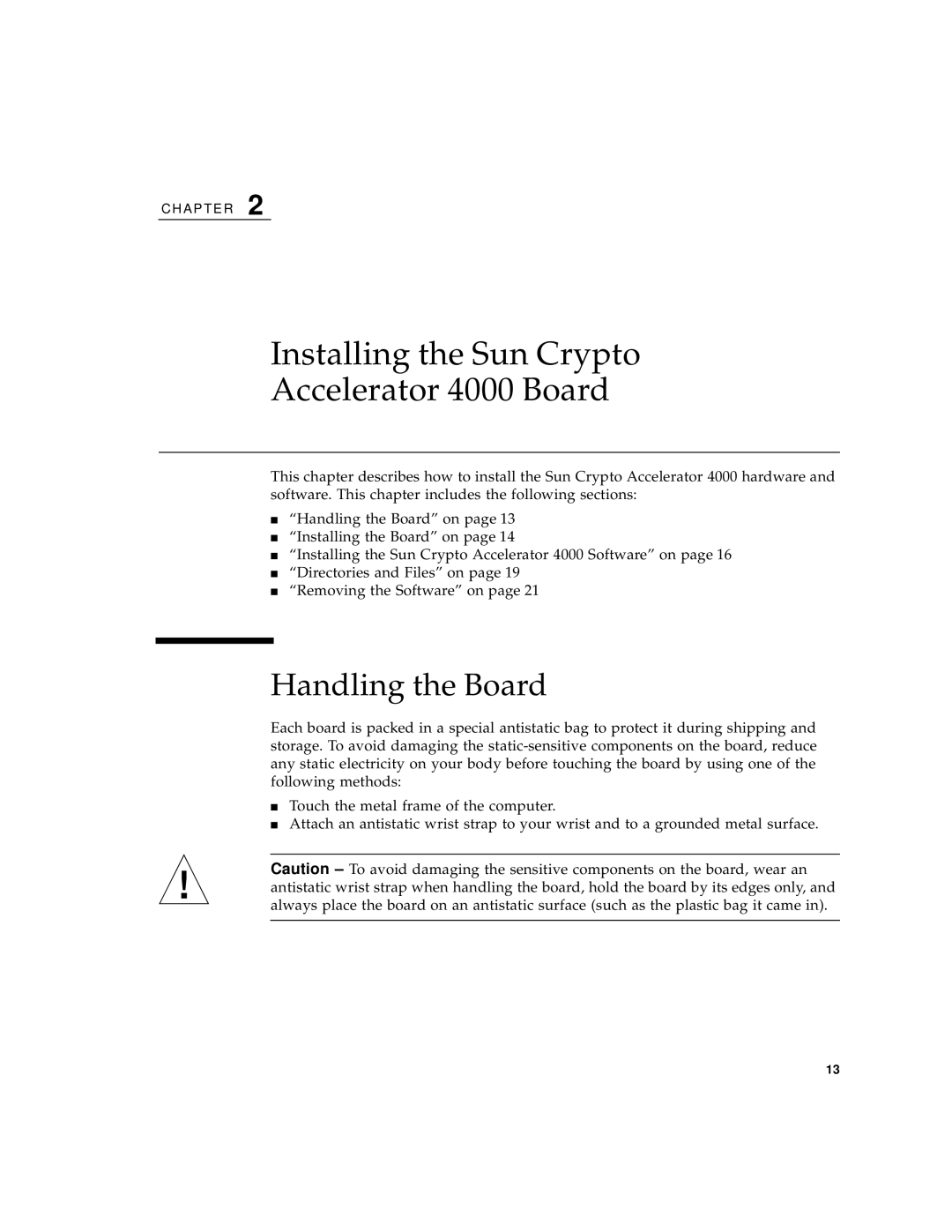 Sun Microsystems manual Installing the Sun Crypto Accelerator 4000 Board, Handling the Board 