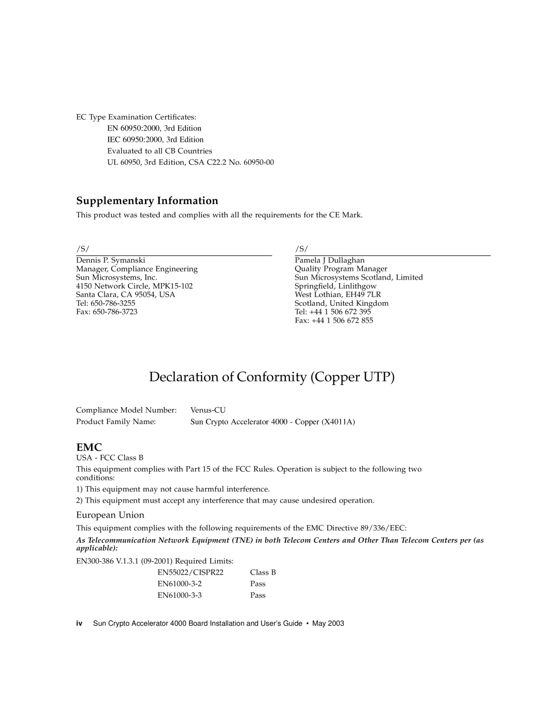 Sun Microsystems 4000 manual Supplementary Information, EN 609502000, 3rd Edition IEC 609502000, 3rd Edition 