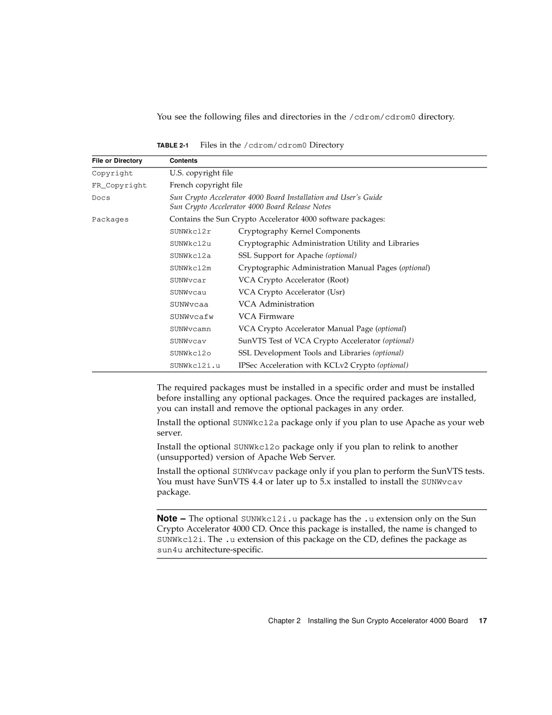 Sun Microsystems 4000 manual 1Files in the /cdrom/cdrom0 Directory, VCA Administration, VCA Firmware 