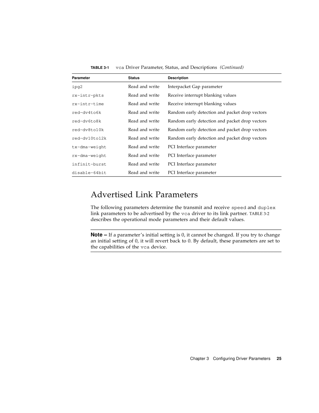 Sun Microsystems 4000 manual Advertised Link Parameters 