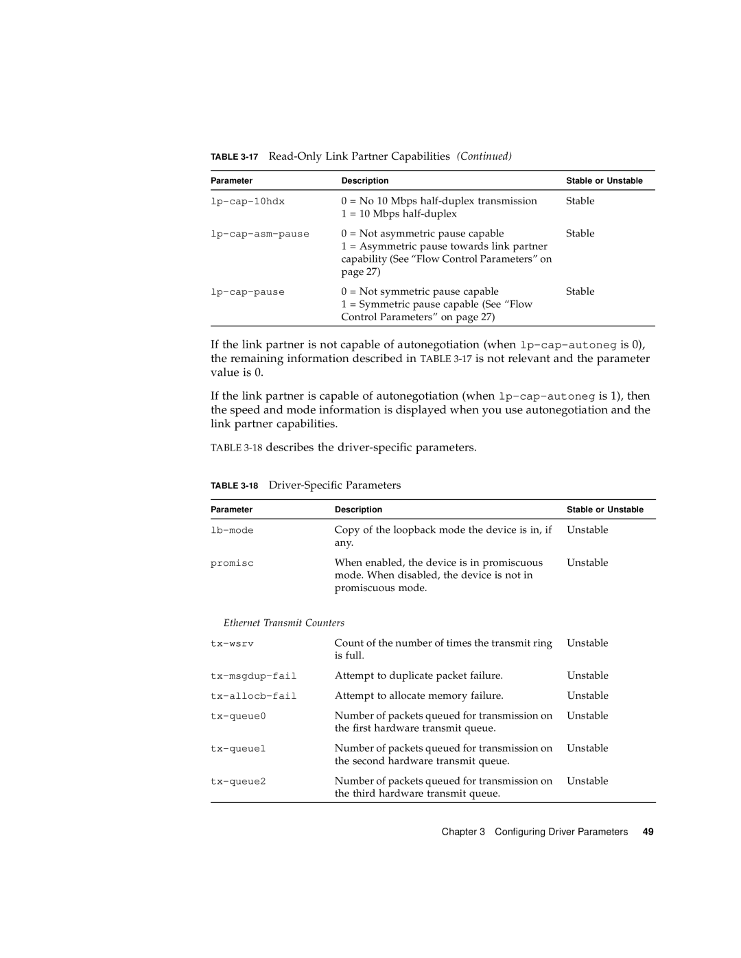 Sun Microsystems 4000 manual 18Driver-Specific Parameters, Ethernet Transmit Counters 