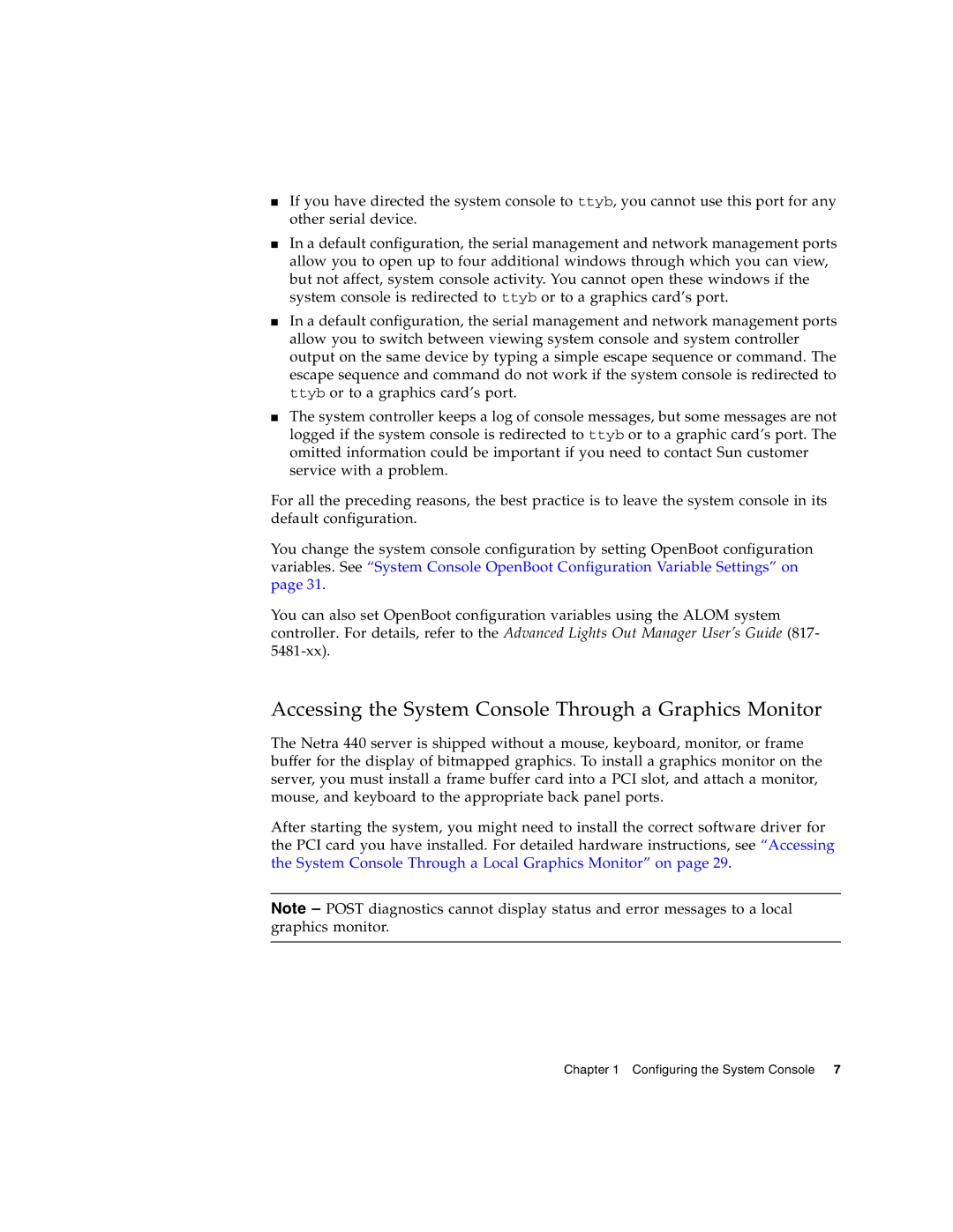 Sun Microsystems 440 manual Accessing the System Console Through a Graphics Monitor 