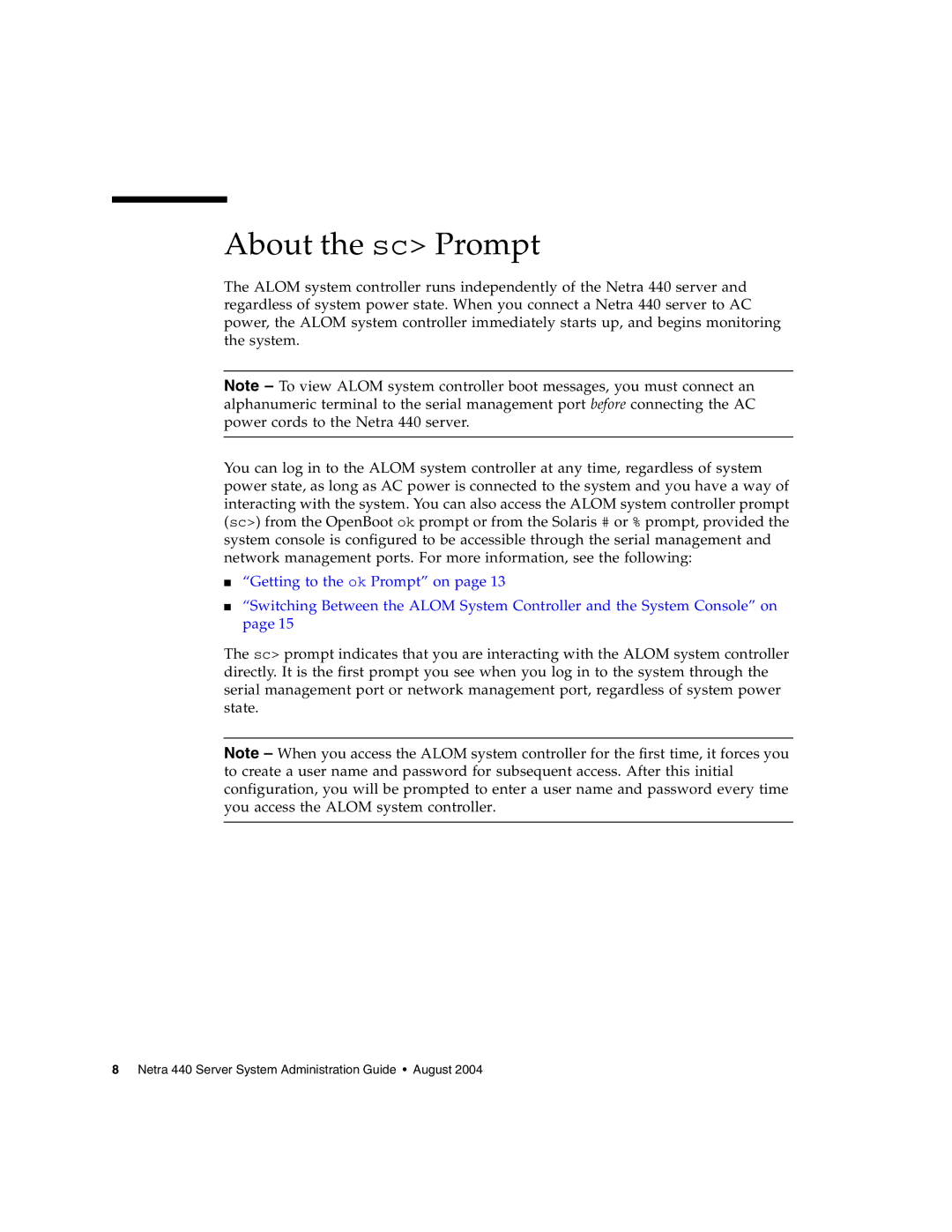 Sun Microsystems 440 manual About the sc Prompt 