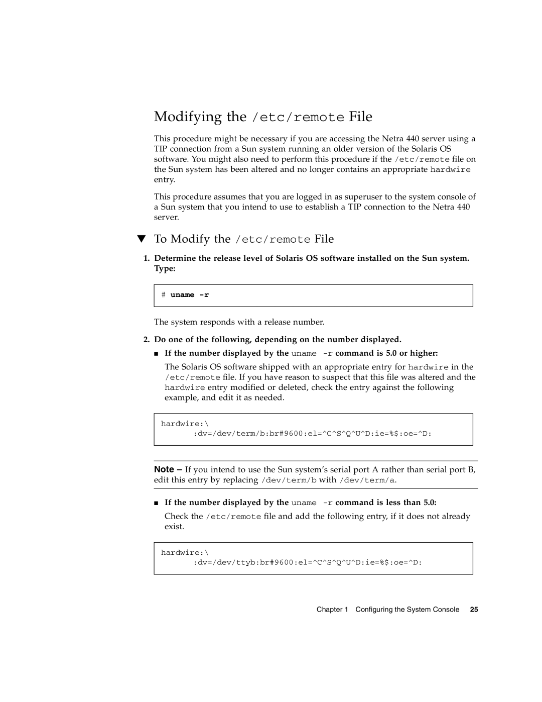 Sun Microsystems 440 manual Modifying the /etc/remote File, To Modify the /etc/remote File 