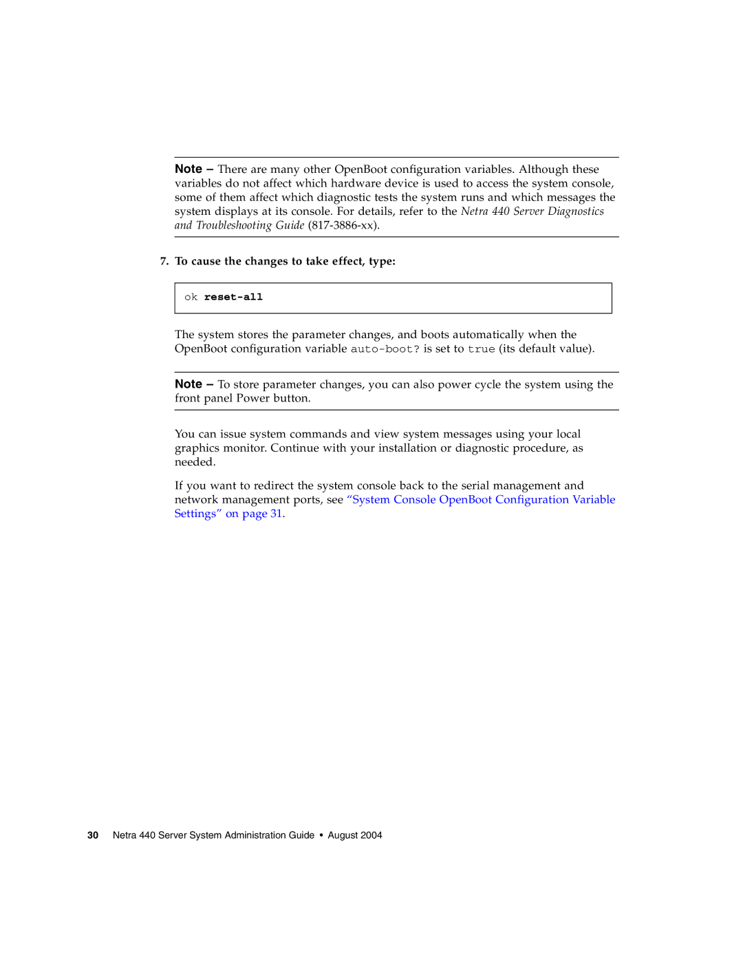 Sun Microsystems 440 manual To cause the changes to take effect, type 