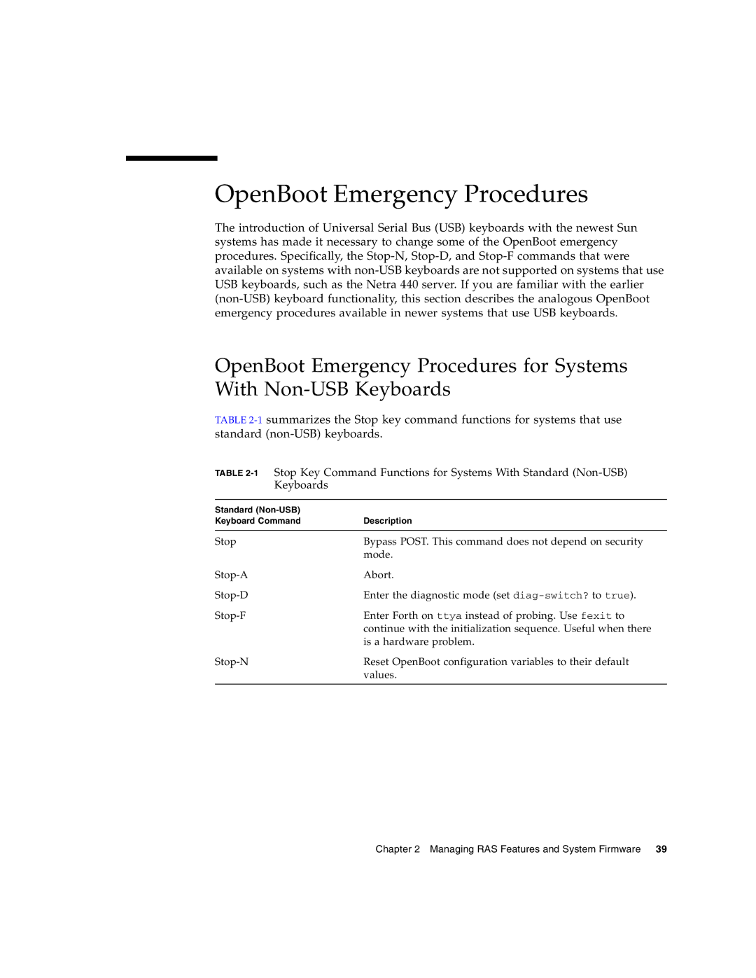 Sun Microsystems 440 manual OpenBoot Emergency Procedures 