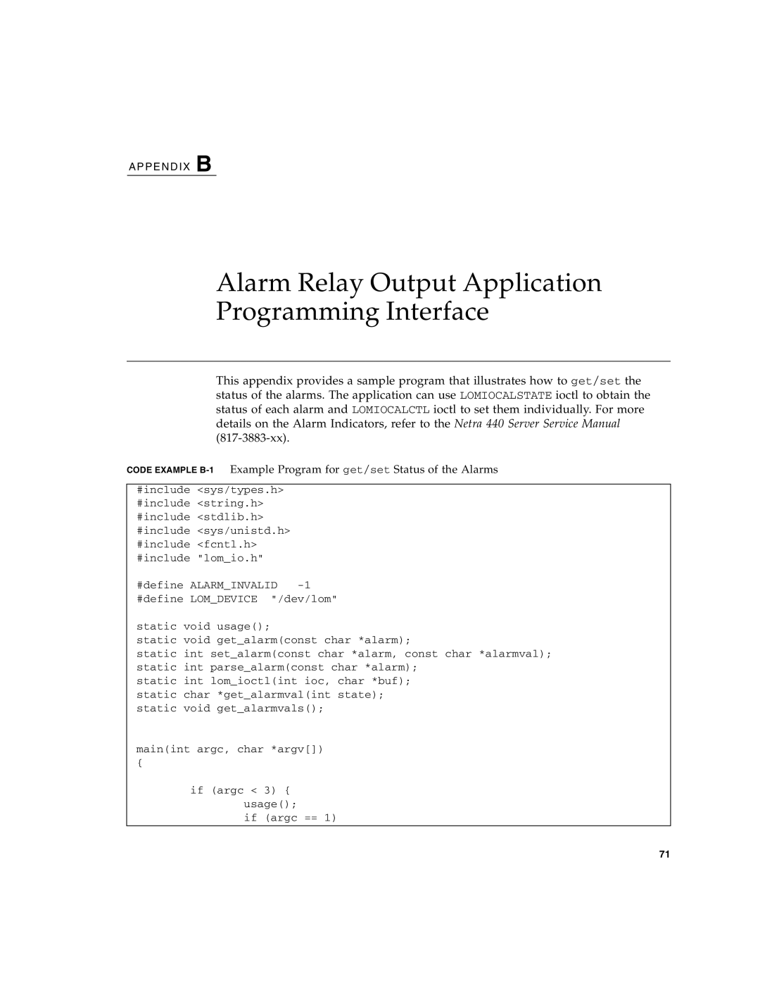 Sun Microsystems 440 manual Alarm Relay Output Application Programming Interface 