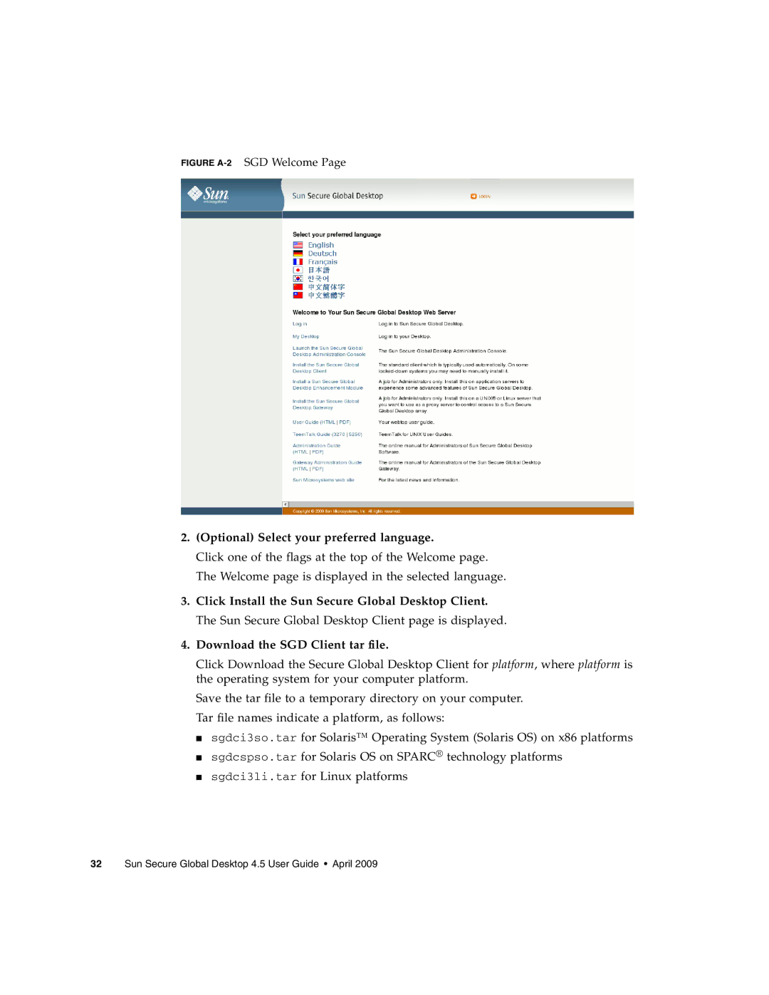 Sun Microsystems 4.5 manual Figure A-2SGD Welcome 