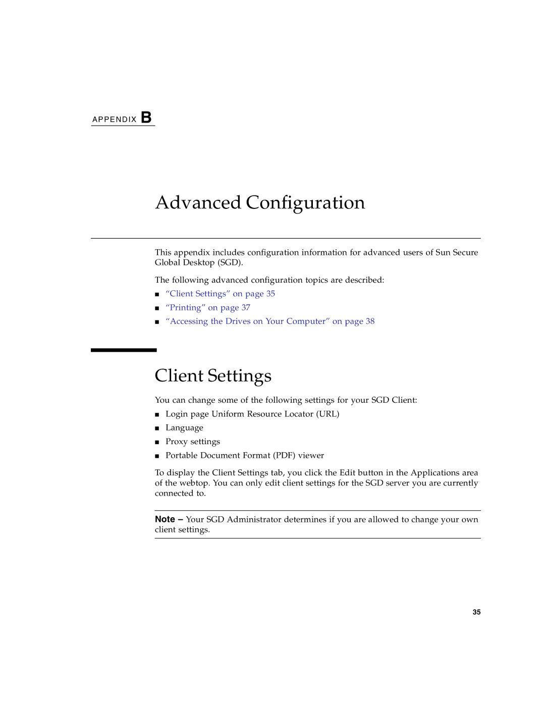 Sun Microsystems 4.5 manual Advanced Configuration, Client Settings 