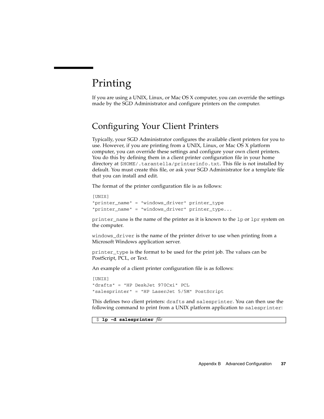 Sun Microsystems 4.5 manual Printing, Configuring Your Client Printers 