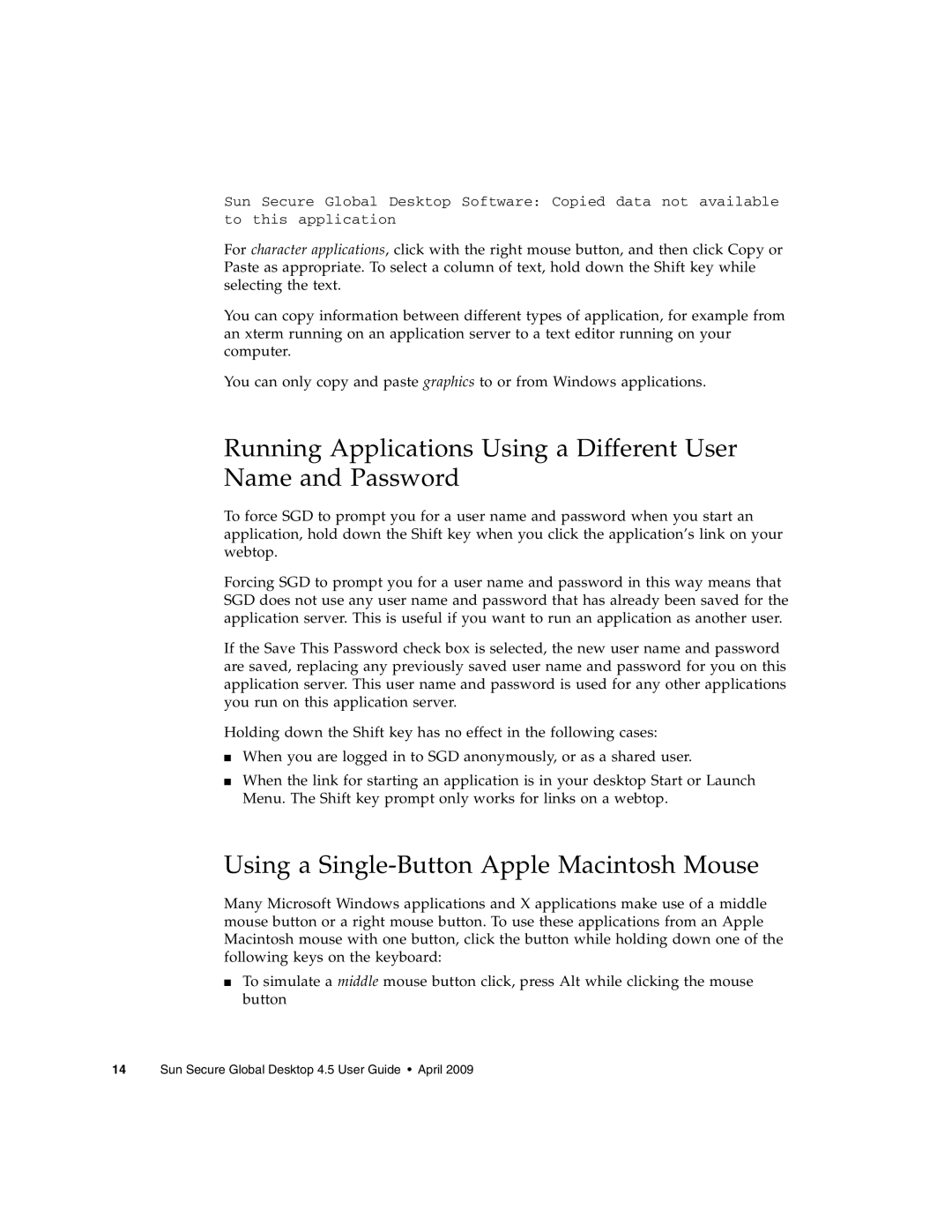 Sun Microsystems 4.5 manual Running Applications Using a Different User Name and Password 