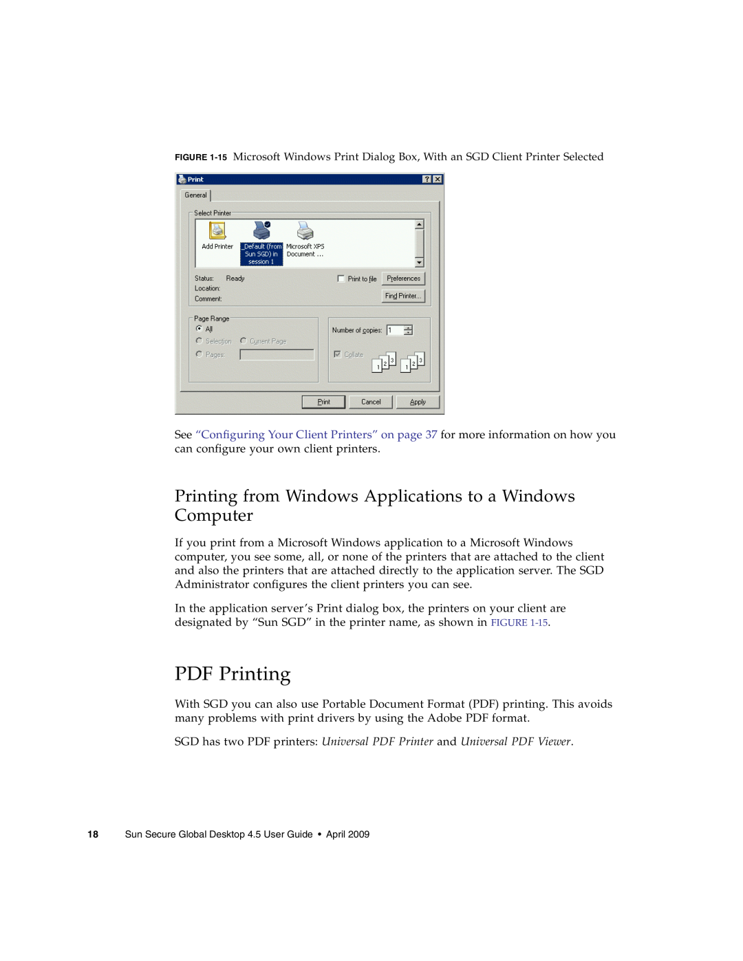 Sun Microsystems 4.5 manual Printing from Windows Applications to a Windows Computer 