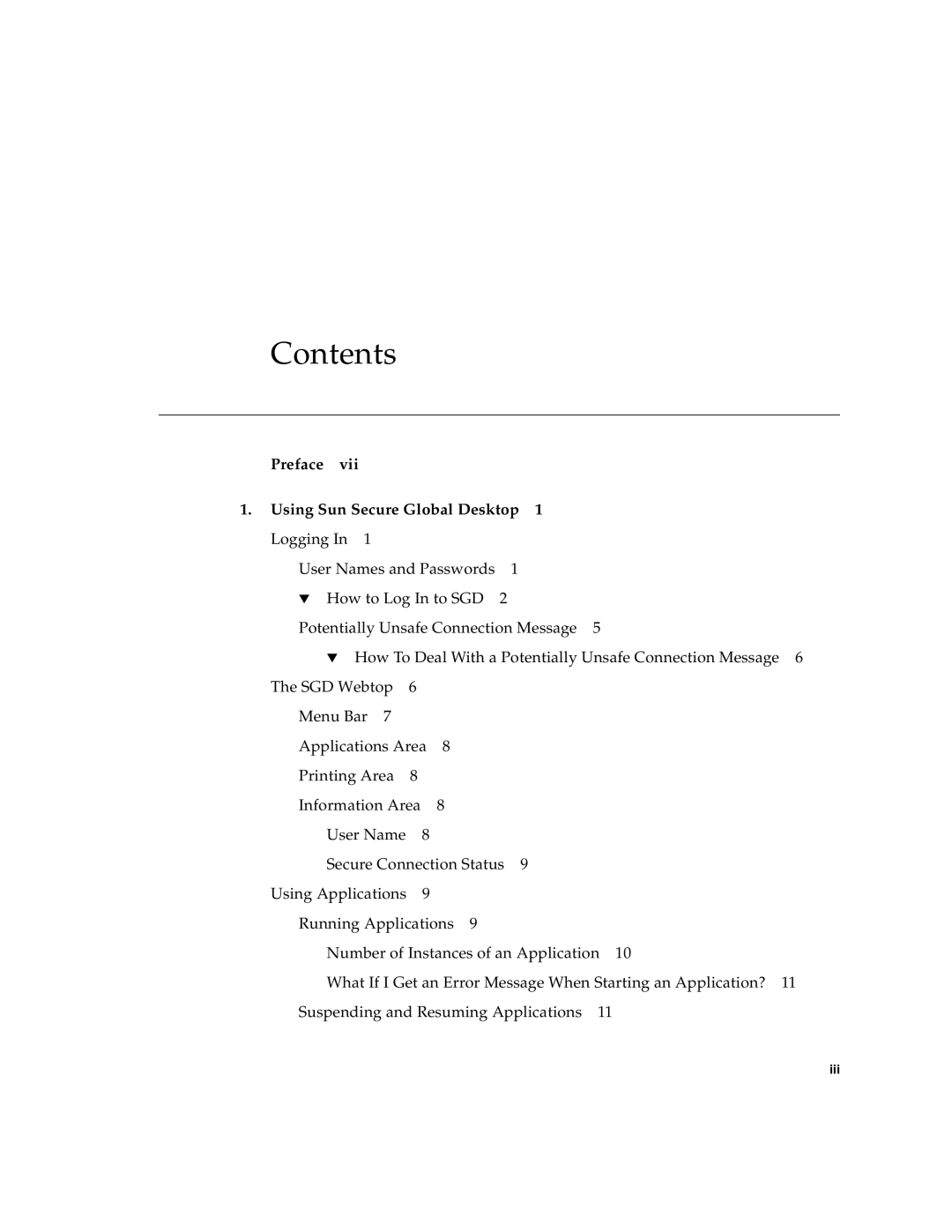 Sun Microsystems 4.5 manual Contents, Preface, Using Sun Secure Global Desktop 