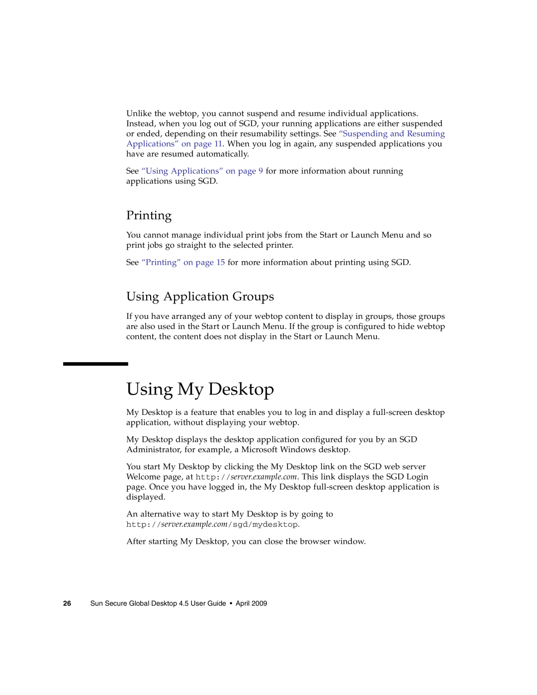 Sun Microsystems 4.5 manual Using My Desktop, Printing, Using Application Groups 