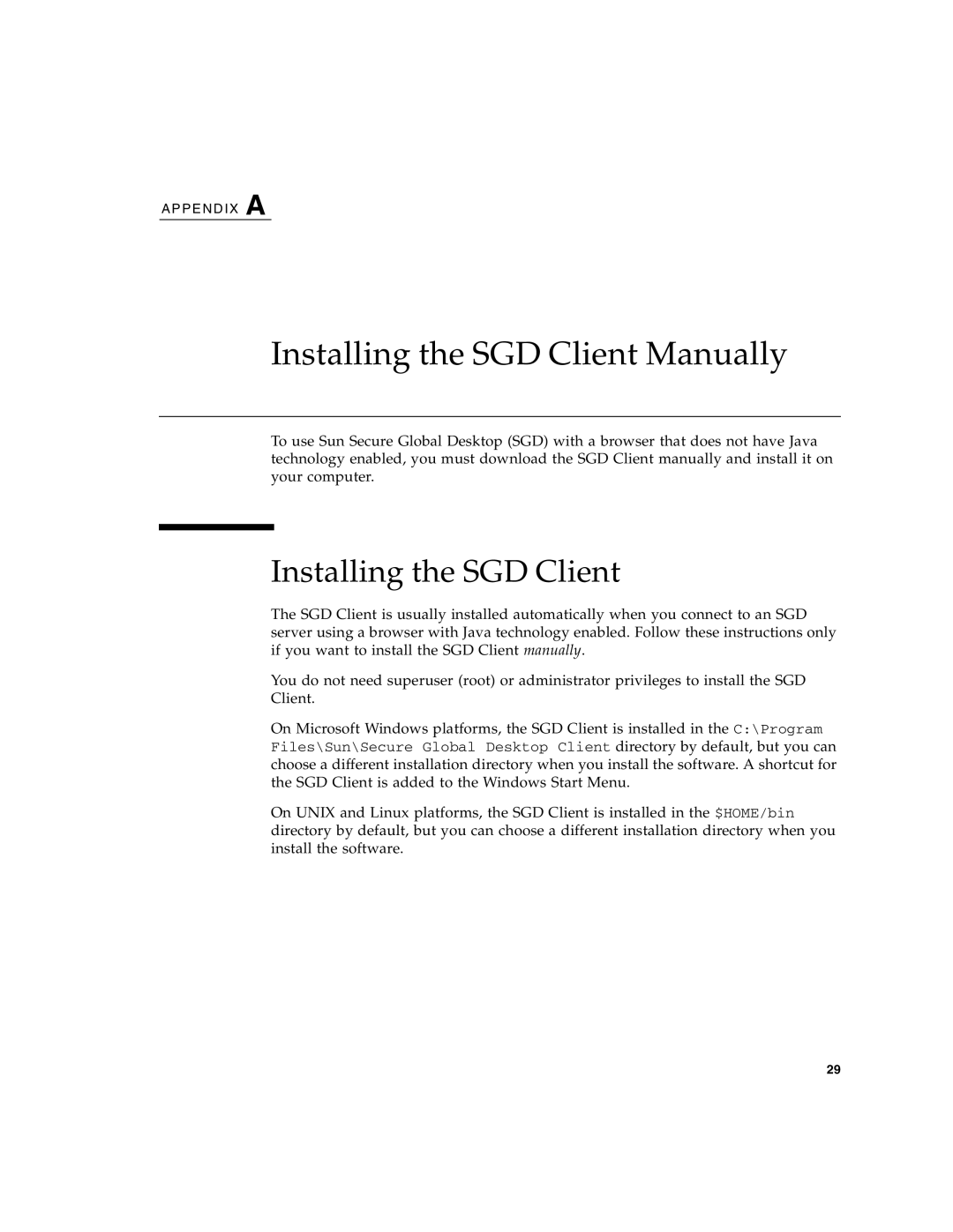 Sun Microsystems 4.5 manual Installing the SGD Client Manually 