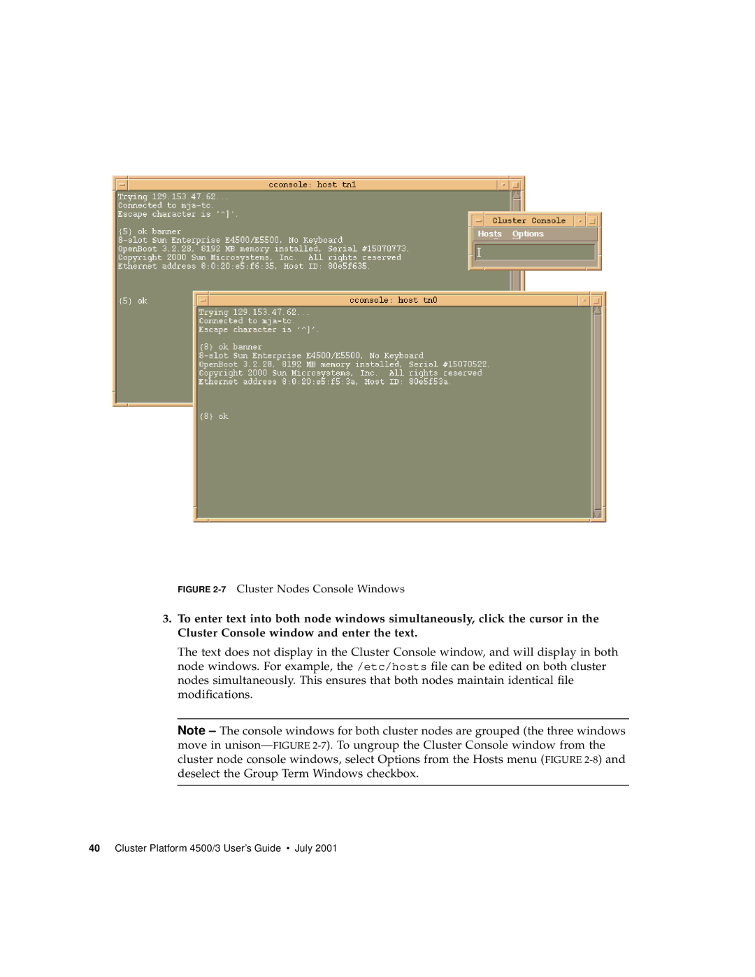 Sun Microsystems 4500/3 manual 7Cluster Nodes Console Windows 