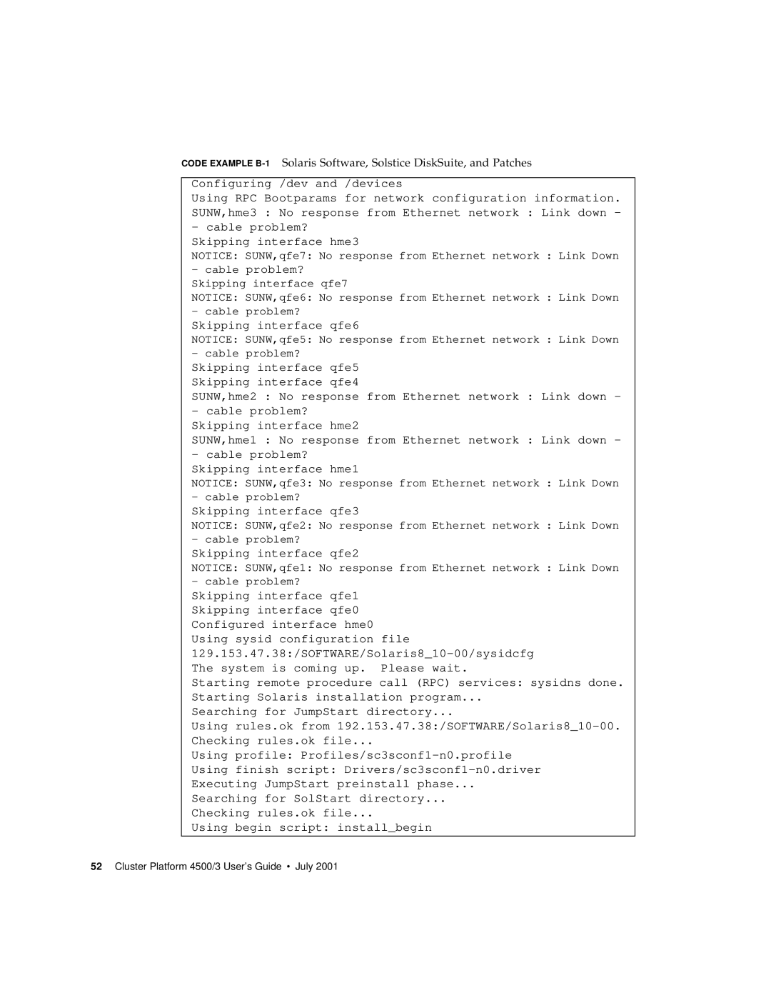 Sun Microsystems 4500/3 manual SUNW,hme2 No response from Ethernet network Link down 