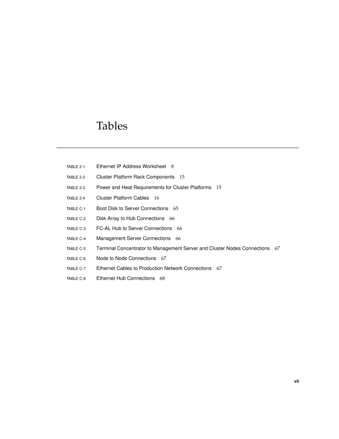 Sun Microsystems 4500/3 manual Tables, Management Server Connections 