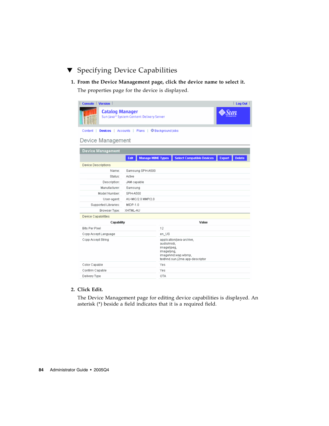 Sun Microsystems 5 manual Specifying Device Capabilities 