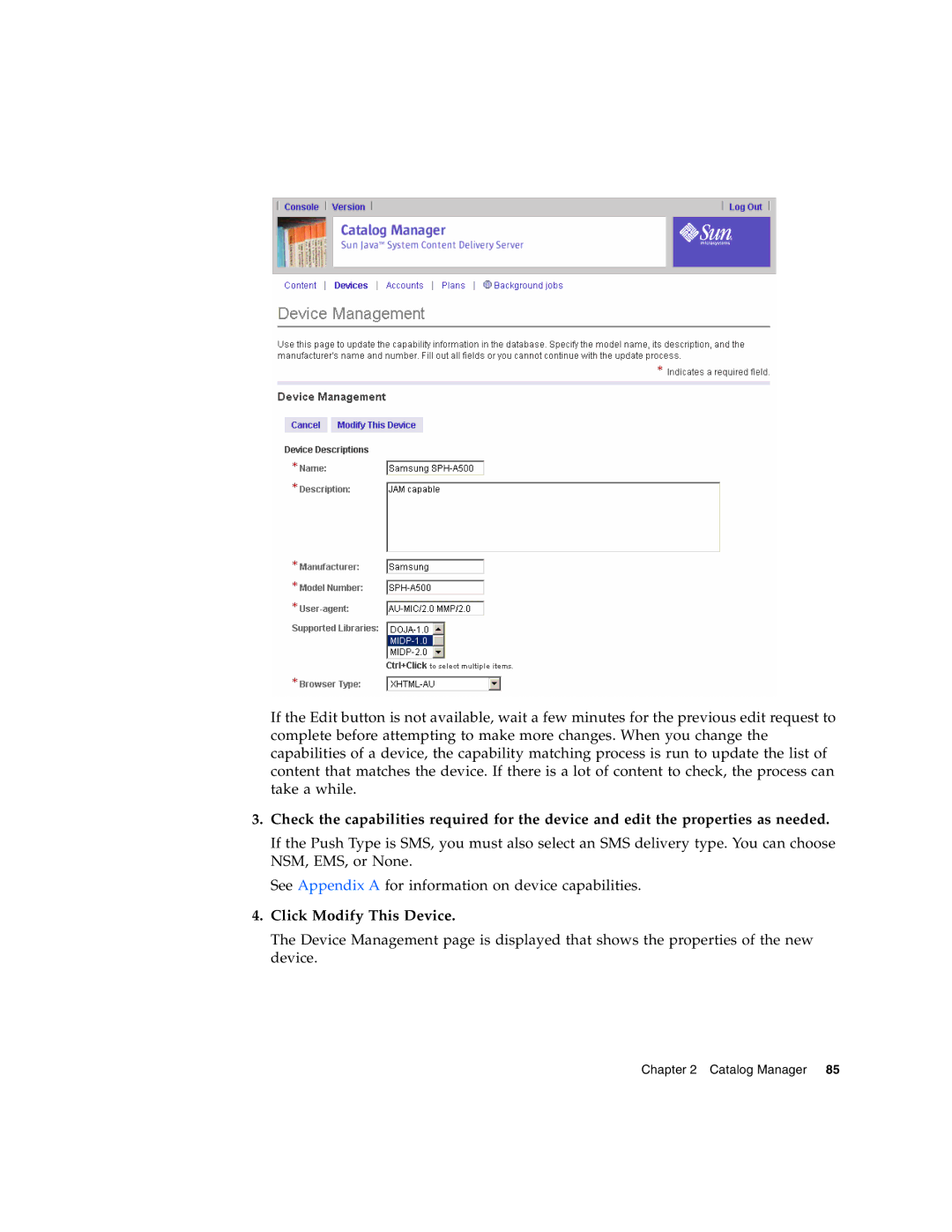 Sun Microsystems 5 manual Click Modify This Device 