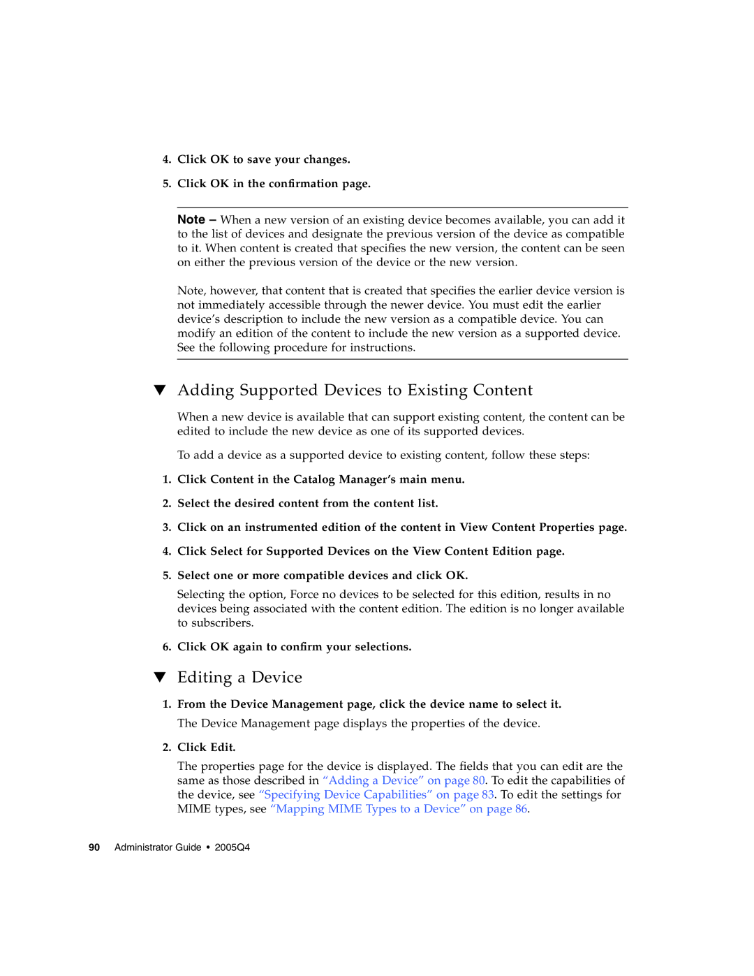 Sun Microsystems 5 manual Adding Supported Devices to Existing Content, Editing a Device 