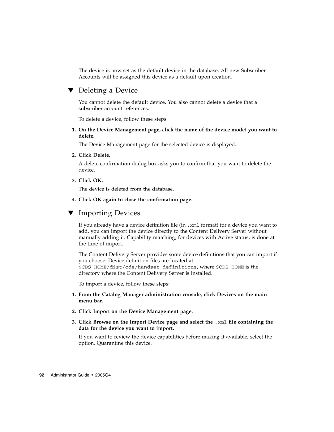 Sun Microsystems 5 manual Deleting a Device, Importing Devices, Click OK again to close the confirmation 