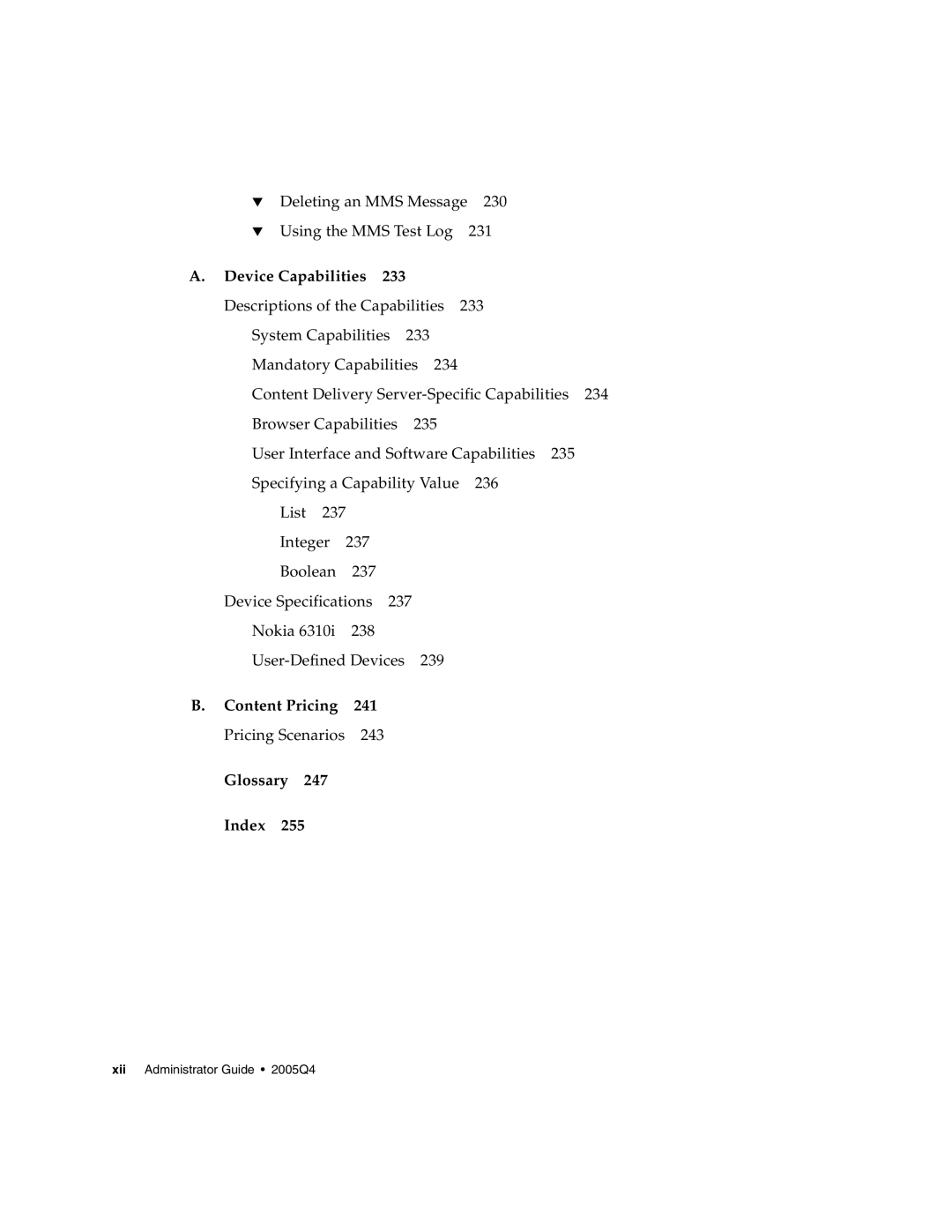 Sun Microsystems 5 manual Device Capabilities, Content Pricing 241 Pricing Scenarios Glossary Index 