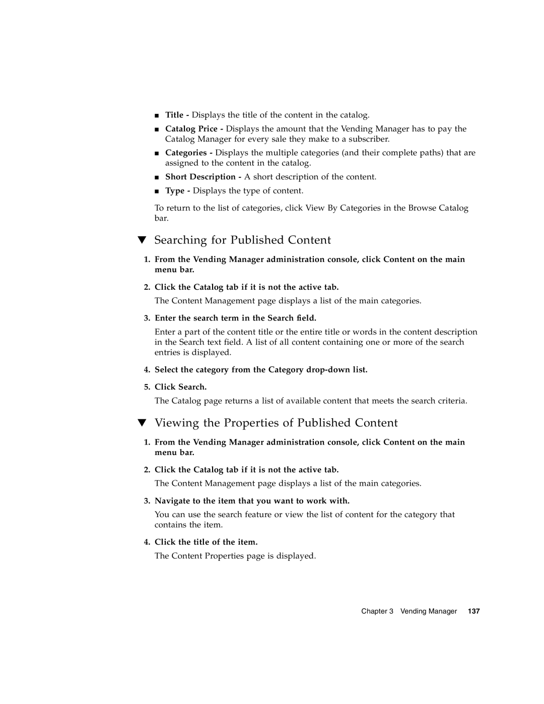 Sun Microsystems 5 manual Searching for Published Content, Viewing the Properties of Published Content 