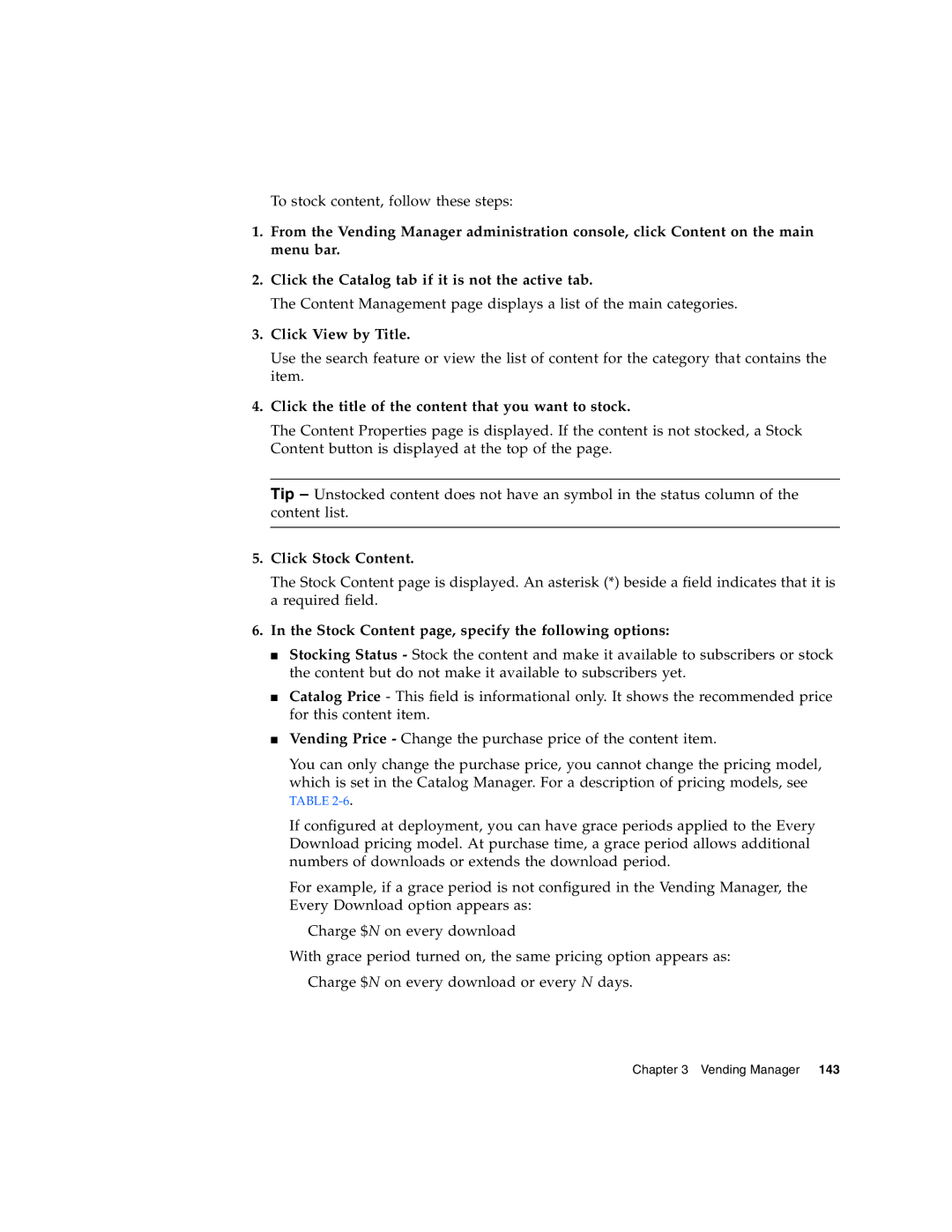 Sun Microsystems 5 manual Click View by Title, Click the title of the content that you want to stock, Click Stock Content 