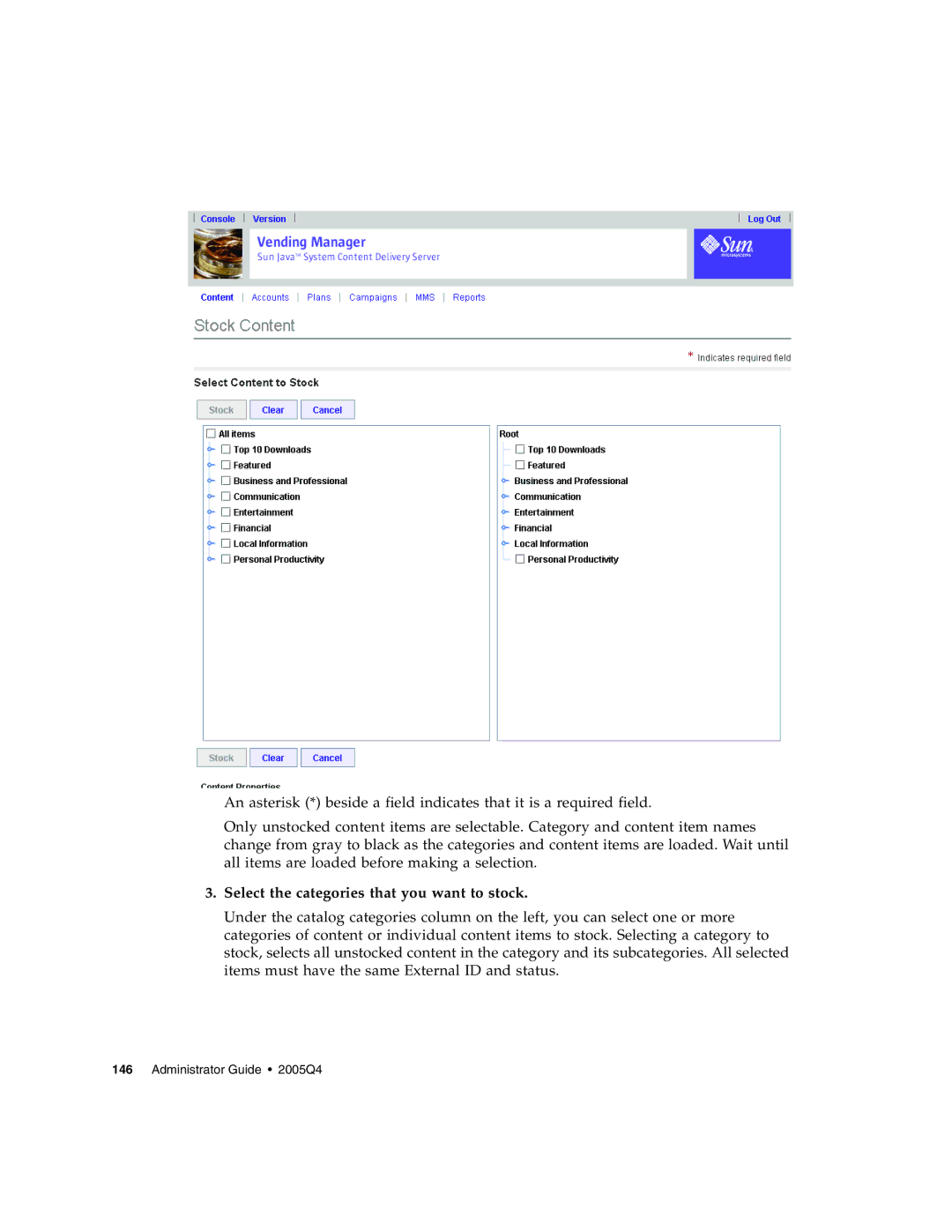 Sun Microsystems 5 manual Select the categories that you want to stock 