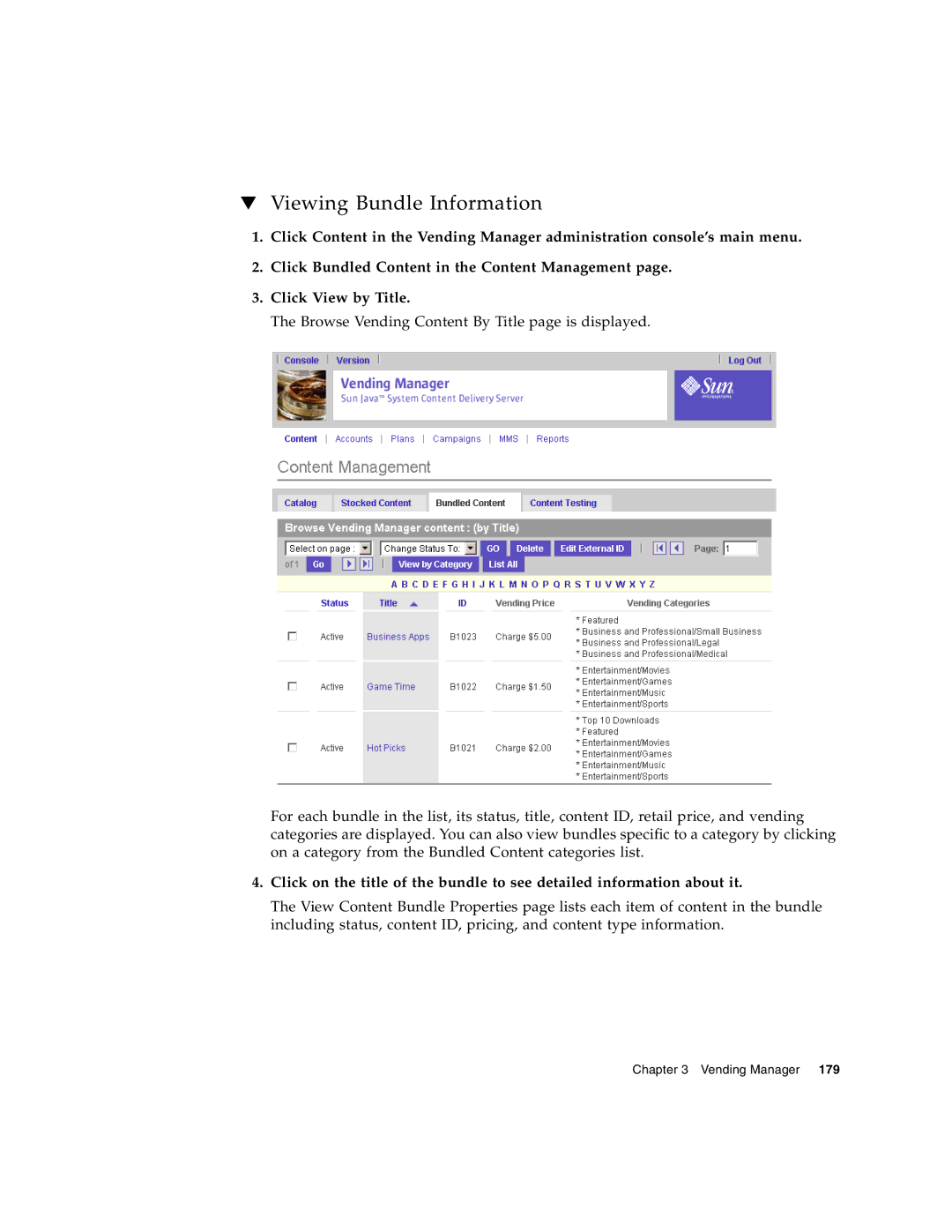 Sun Microsystems 5 manual Viewing Bundle Information 