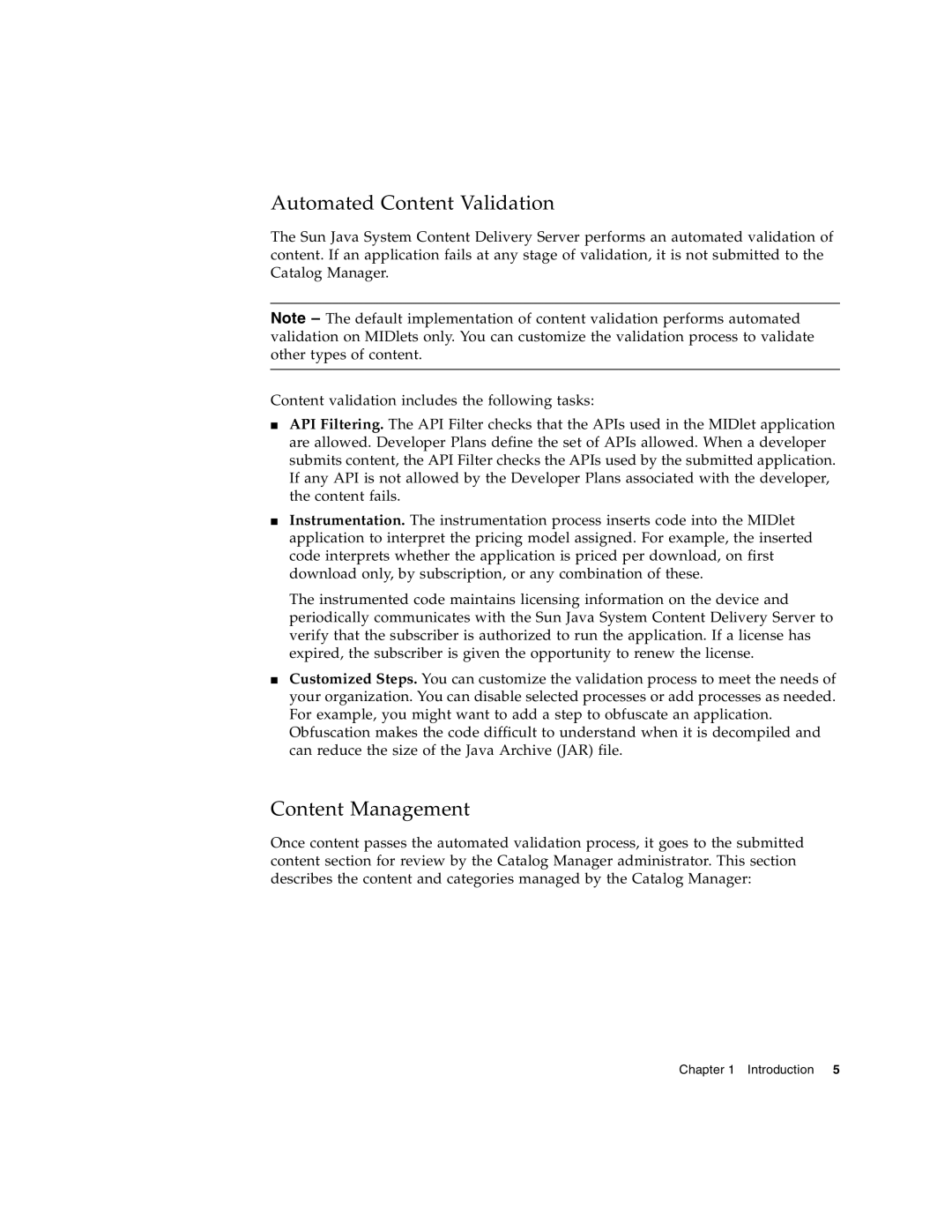 Sun Microsystems 5 manual Automated Content Validation, Content Management 