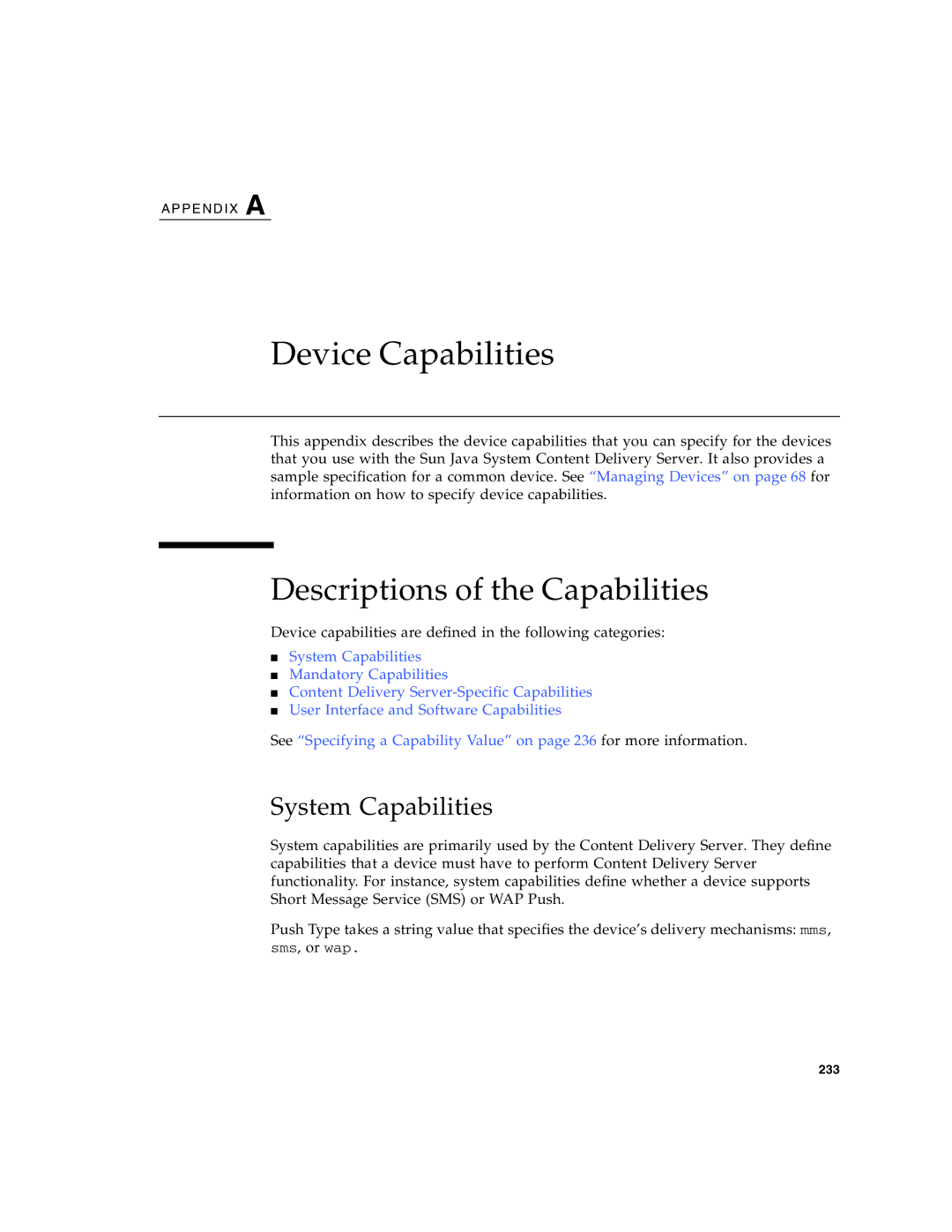 Sun Microsystems 5 manual Descriptions of the Capabilities, System Capabilities 