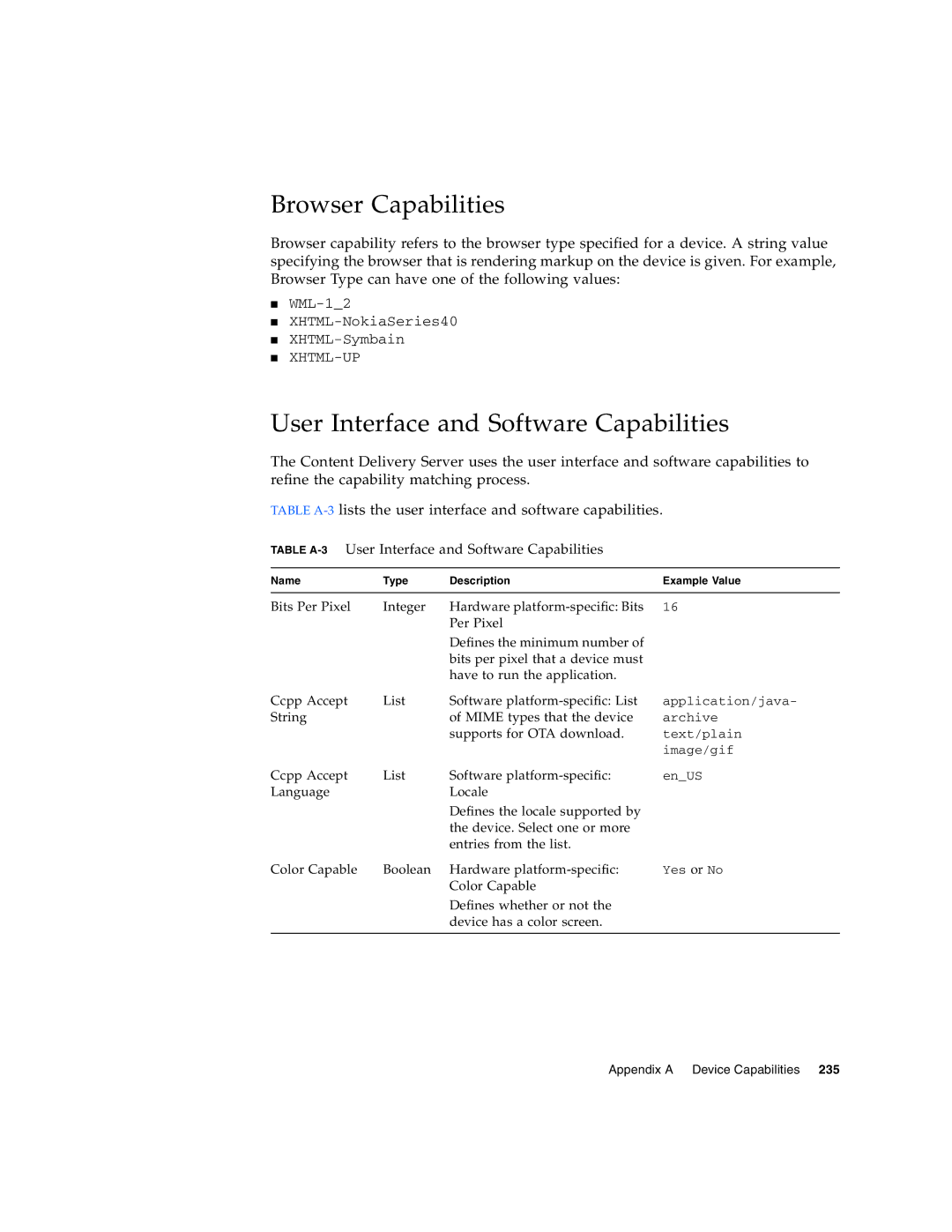 Sun Microsystems 5 manual Browser Capabilities, User Interface and Software Capabilities 