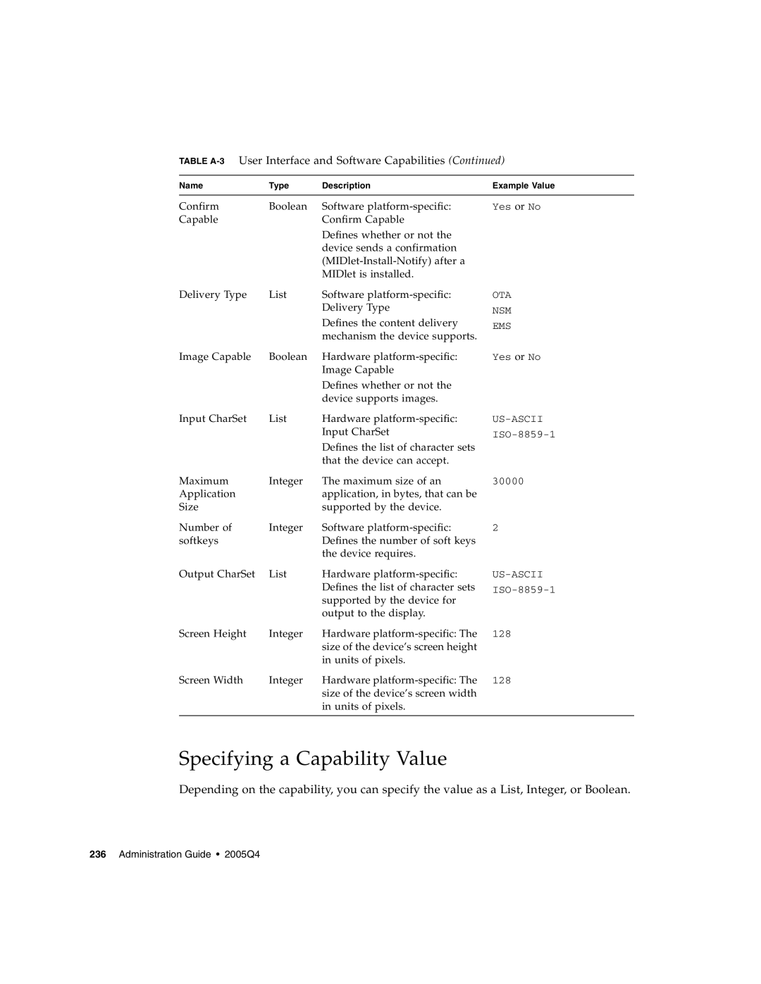 Sun Microsystems 5 manual Specifying a Capability Value 