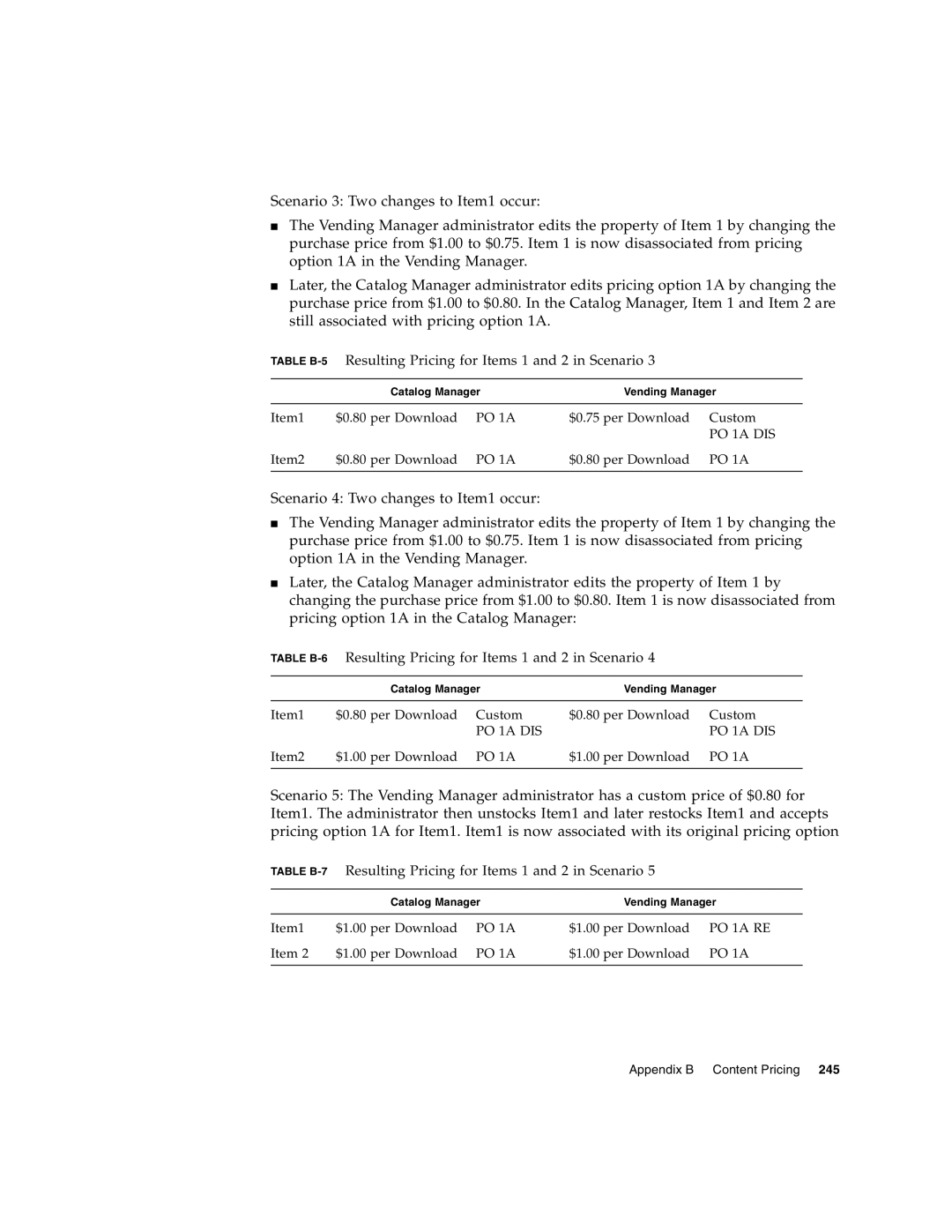 Sun Microsystems manual Table B-5Resulting Pricing for Items 1 and 2 in Scenario 