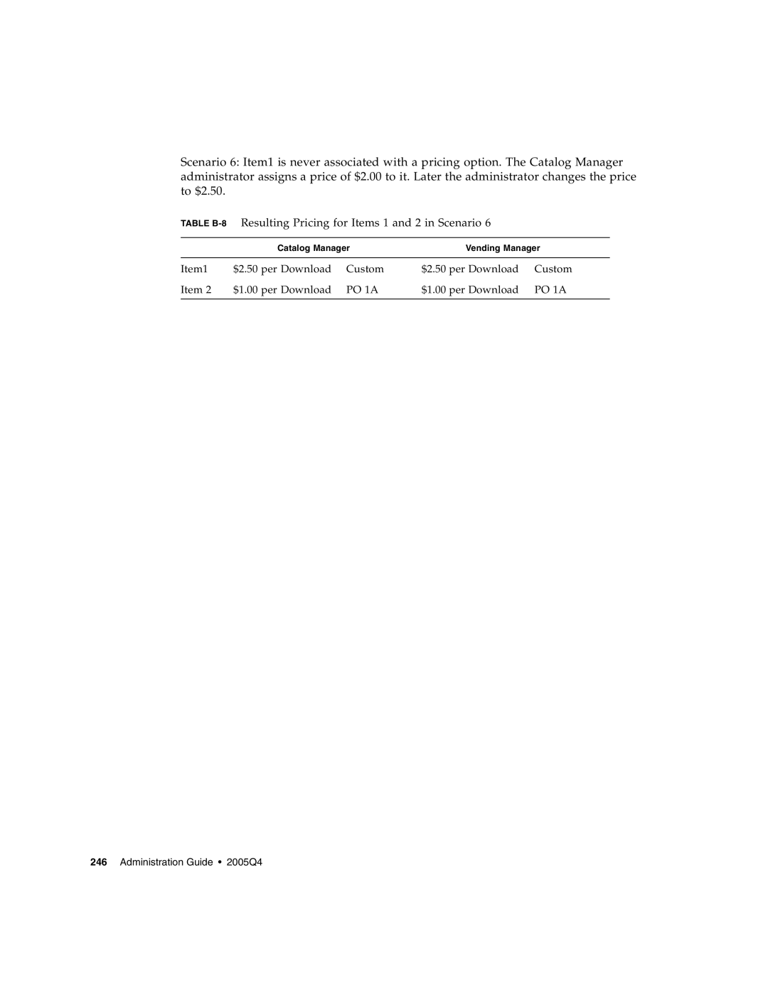 Sun Microsystems 5 manual Table B-8Resulting Pricing for Items 1 and 2 in Scenario 